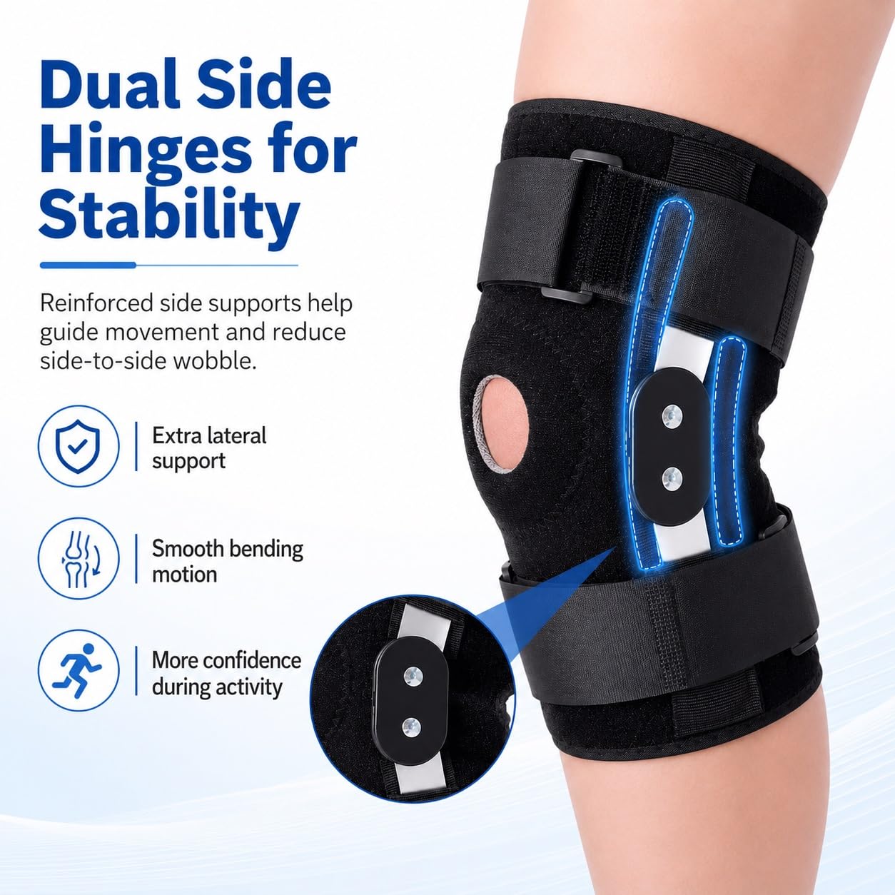 Rodillera articulada para hombres y mujeres, soporte ajustable para la rodilla con estabilizadores laterales y almohadillas de gel para la rótula, rodillera de recuperación para artritis, LCM, LC