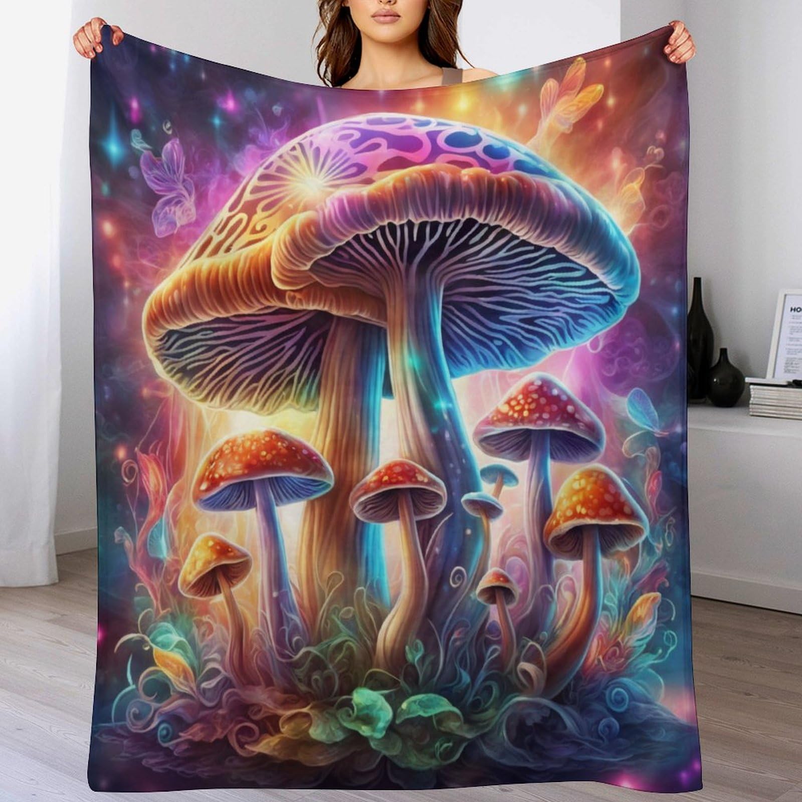 Couverture Polaire Flannel Champignon Contre le Froid Grand Tapis Douillet