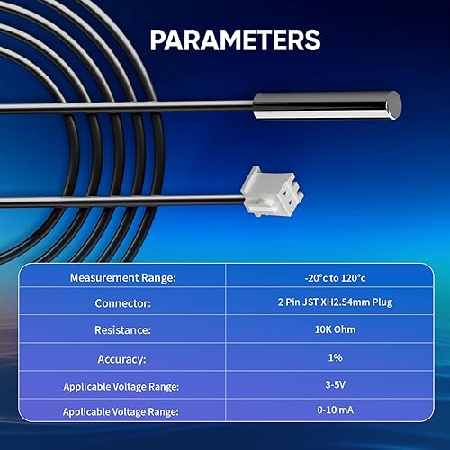 Miniatura 3 de 6 piezas de sonda de sensor de temperatura 10K 3950, termistor impermeable 1 M, termistor de acero inoxidable NTC termistor sonda para refrigerador,