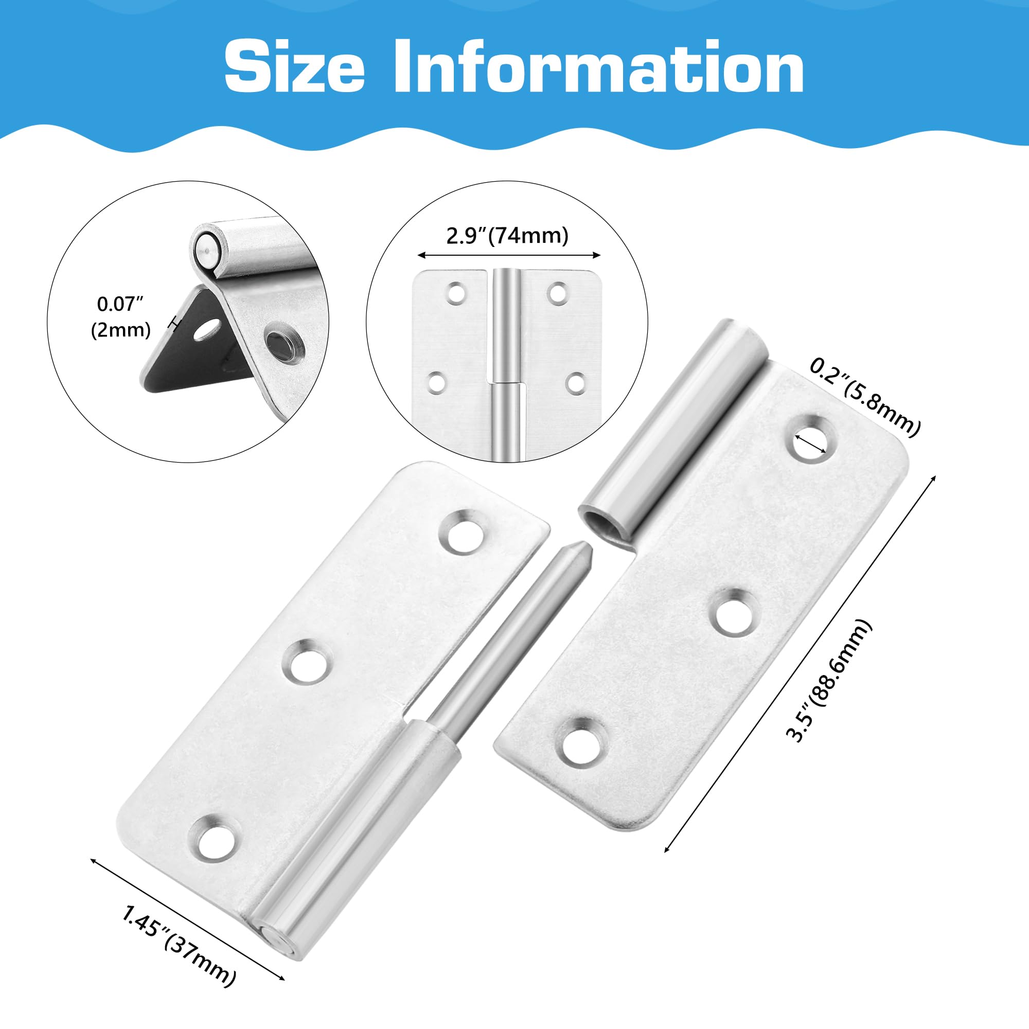 Bisagra de elevación de 3.5 pulgadas, acero inoxidable 304, bisagras de bandera desmontable para puertas de madera y metal, ventanas y varios equipos metálicos funcionales (zurdos, 18