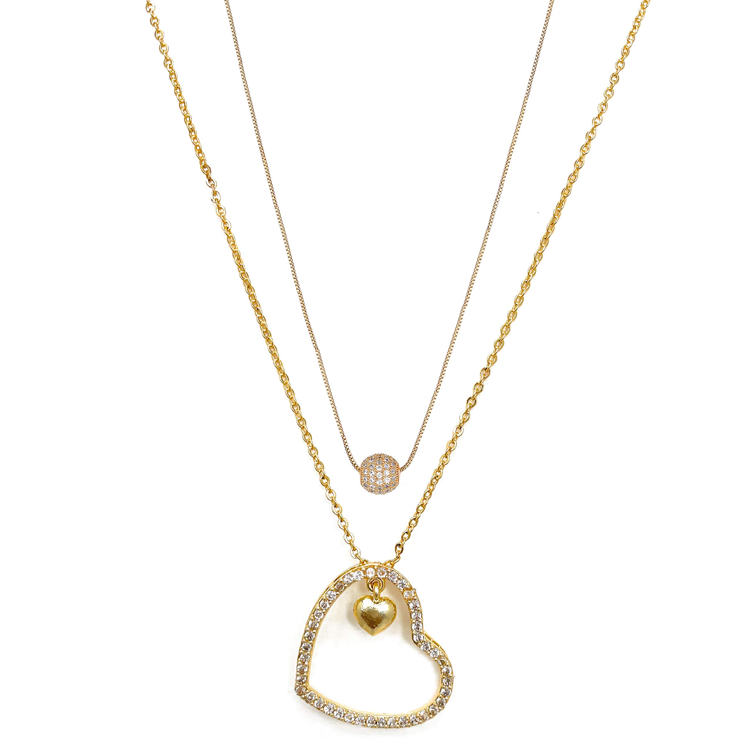 Brado Jewellery Gold Plated White American Diamond Heart Shape Pendant Chain Combo Of 2 Necklace Golden Chain Pendant for Women and Girls (B08WRD3FV8) Amazon Price History, Amazon Price Tracker