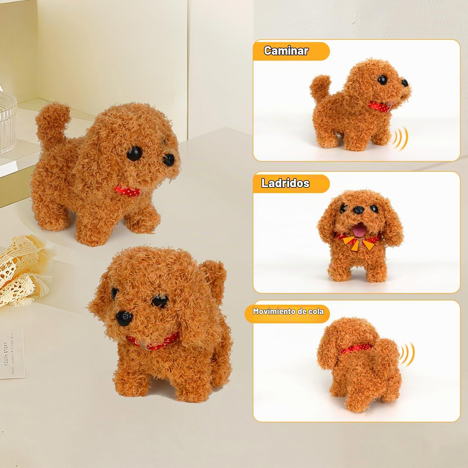 Perro Robot Interactivo, 2X Perrito Electrónico Realista Que Camina y Ladra - Juguete de Peluche con Movimiento y Sonido - Regalo para Niños y Niñas de 2 3 4 5 6 7 Años