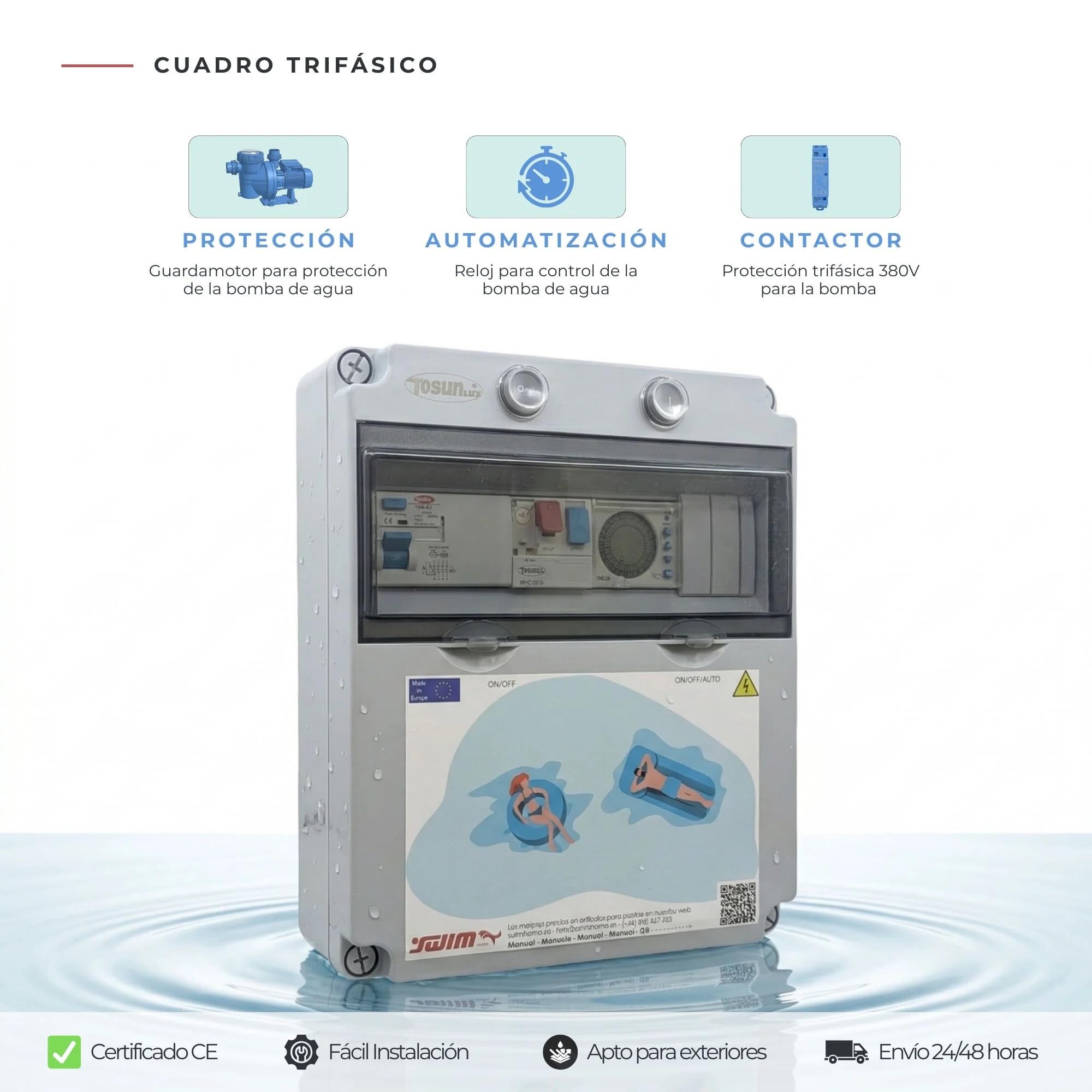 SWIMHOME Cuadro Eléctrico Trifásico para Piscina con Contactor para Motor Integrado (0,5-1 CV (4-6.3A))
