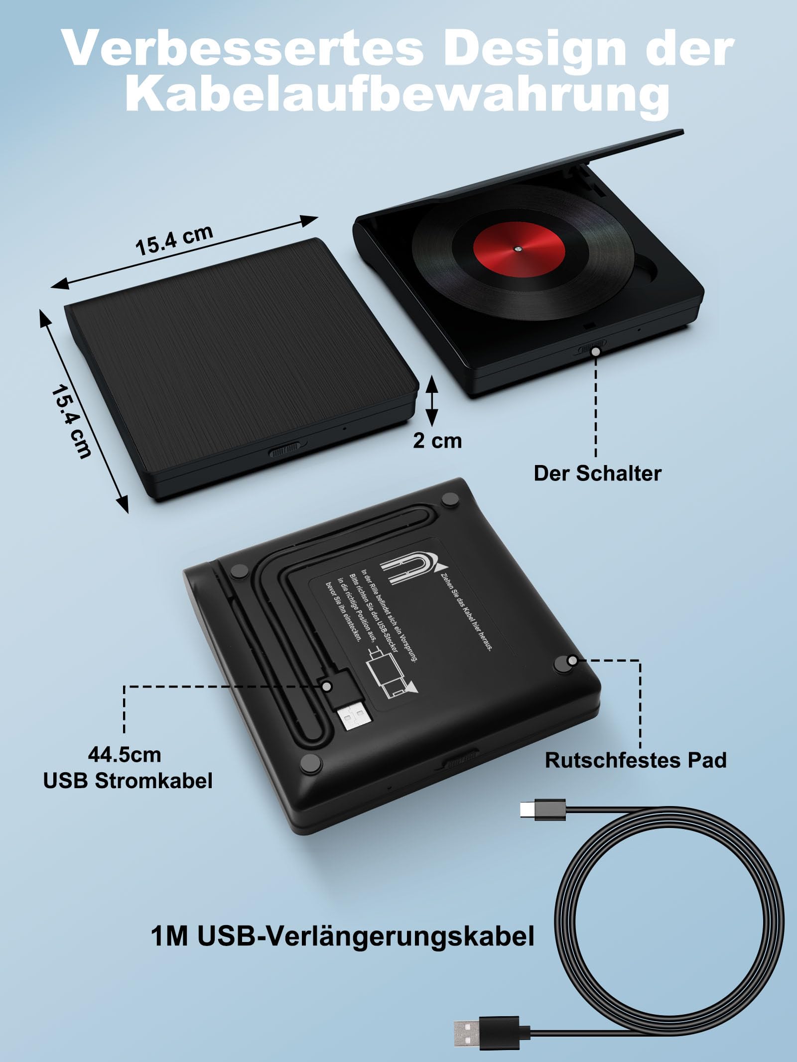 CD Laufwerk Player Extern per USB-Anschluss - Lehwey Universal CD Player für Auto PKW LKW, Upgrade mit Audio Adapter, Externes CD Laufwerk für Laptop, PC, Fernseher, kompatibel mit Android Autoradio