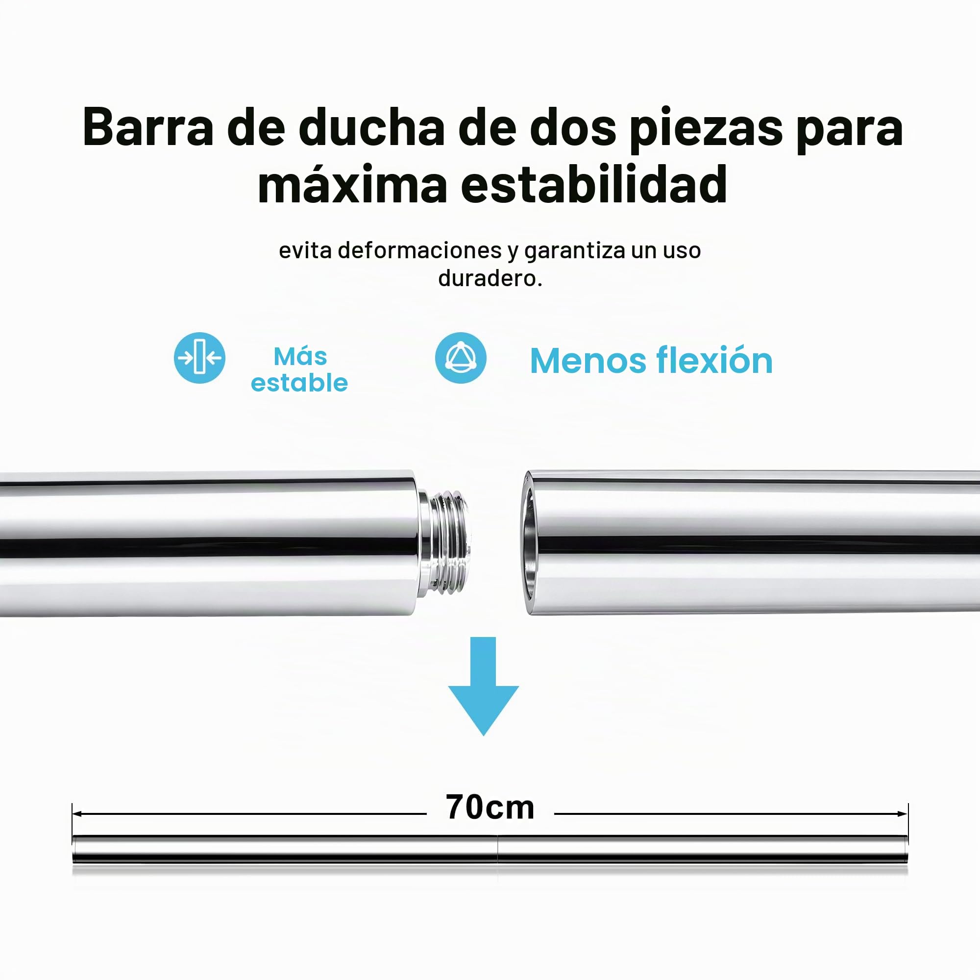 Görbach Columna de ducha de acero inoxidable sin Grifo, Barra Ducha 70 cm con Estante Ducha, Deslizador y Soporte de Pared Ajustable, Alcachofa Ducha Mano con 3 funcións Cromado