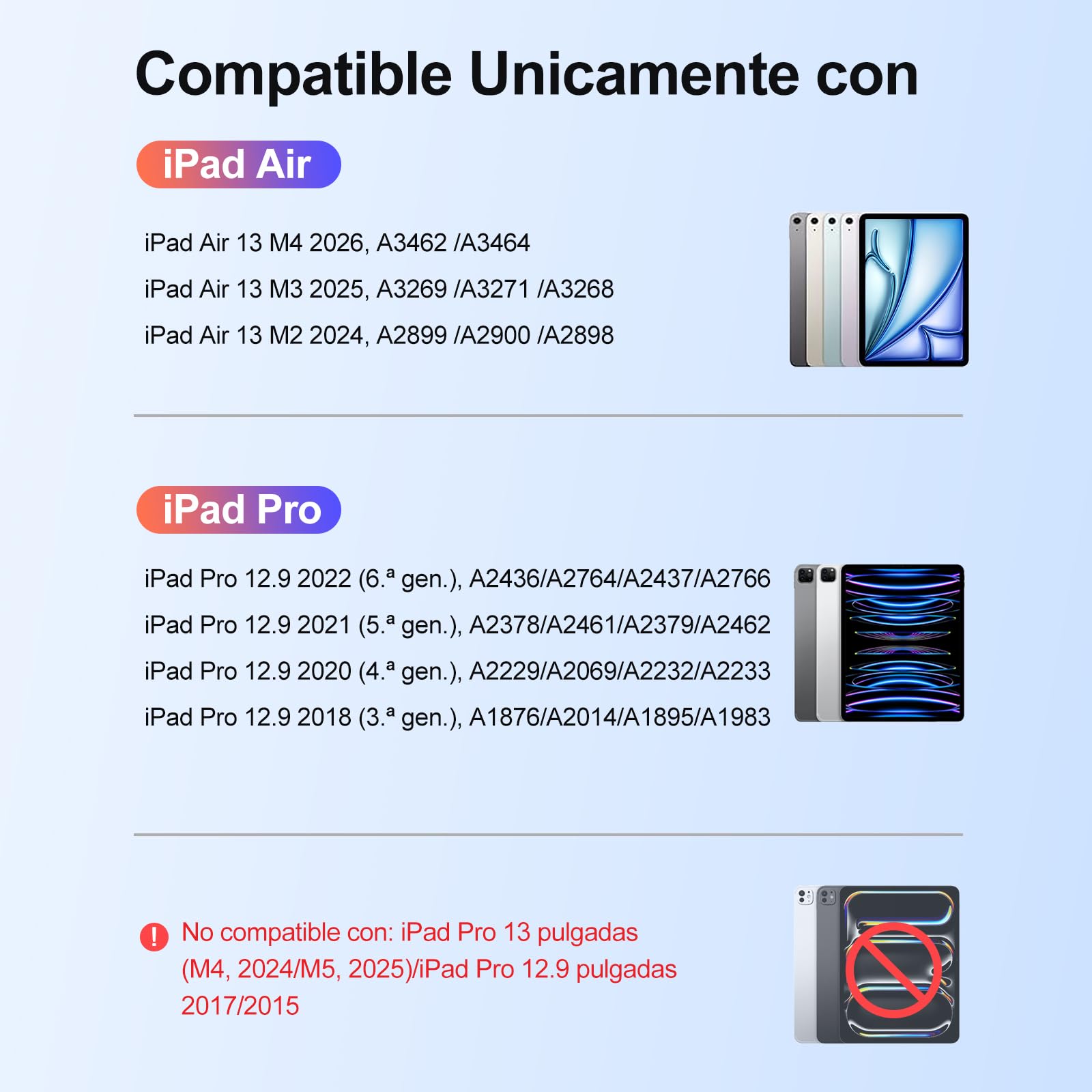 IVEOPPE Teclado Magic para iPad Air 13 Pulgadas (M4 2026/M3 2025/M2 2024) | Funda Keyboard 7 Colores Retroiluminados, Diseño Magnético Flotante con Trackpad para para iPad Pro 12.9 3-6 Gen, Negro