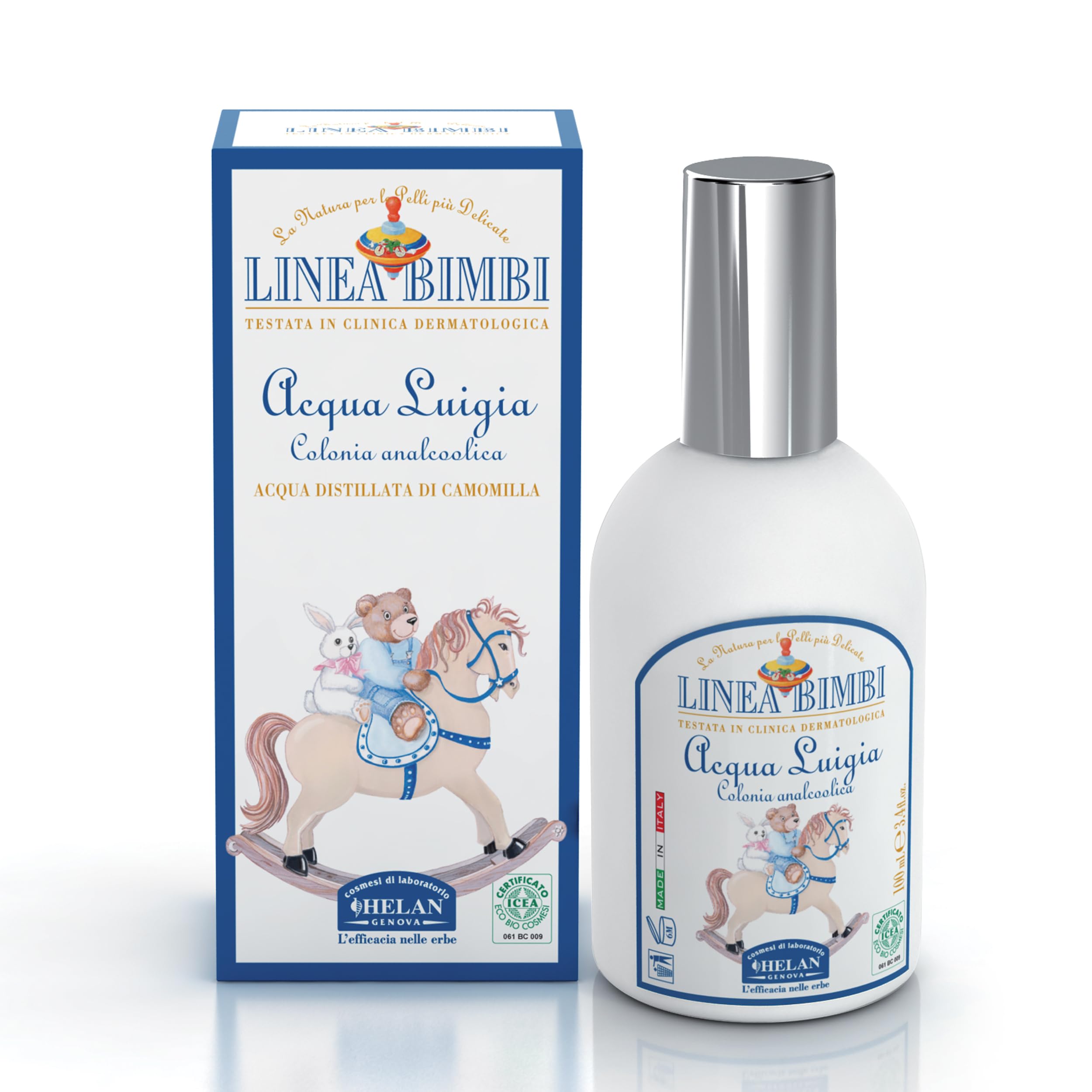 HelanLinea Bimbi Bio - Cologne for Babies, Acqua Luigia Baby Cologne Spray for Sensitive Skin, Alcohol Free Baby Perfume with Chamomile and Citrus Scent, Calming Action - Made in Italy, 100 ml