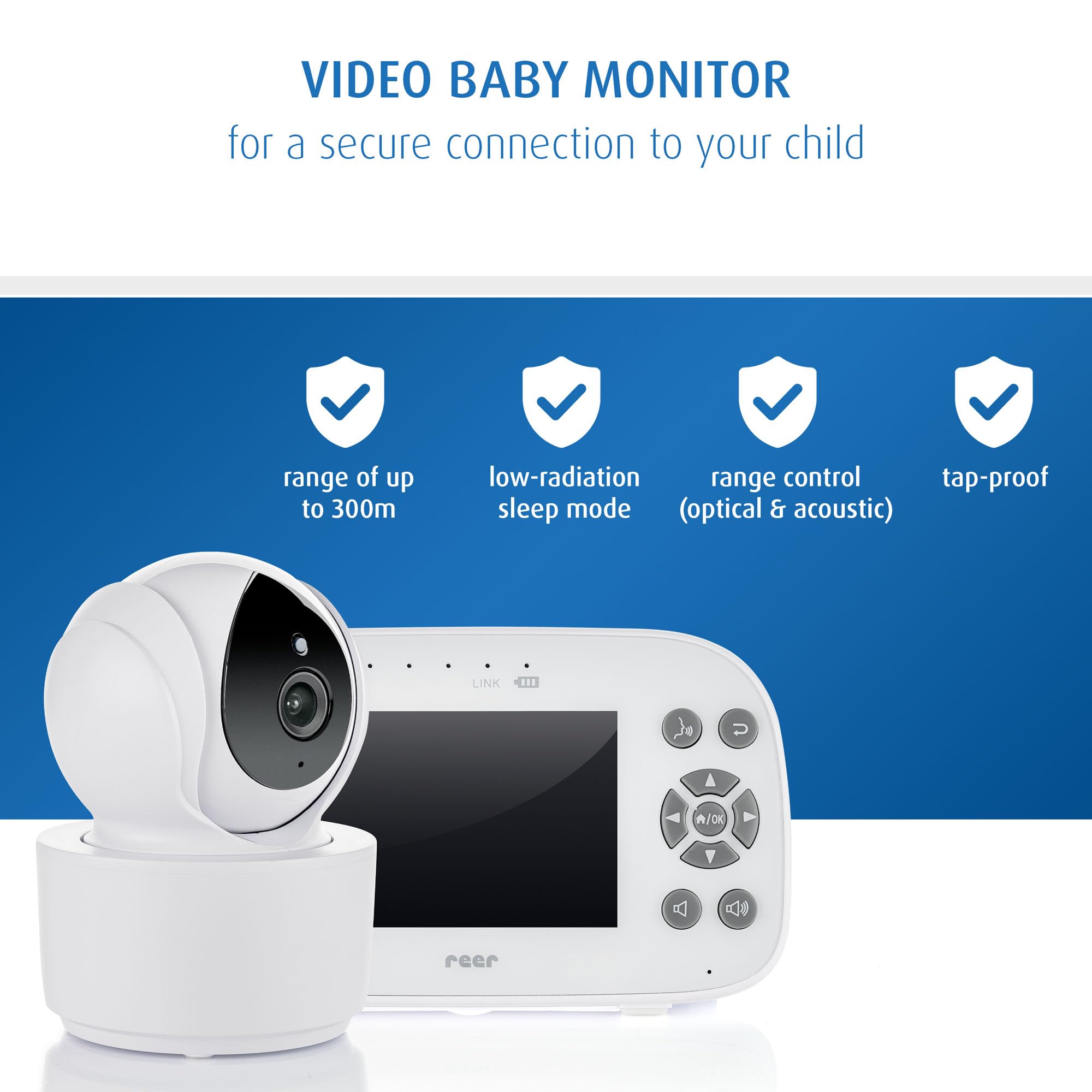 Reer BabyCam XL Move | Vigilabebés Digital | tecnología FHSS a Prueba de escuchas | Pantalla TFT de 4,3" | Alcance de 300 m | cámara giratoria e inclinable | visión Nocturna | función de