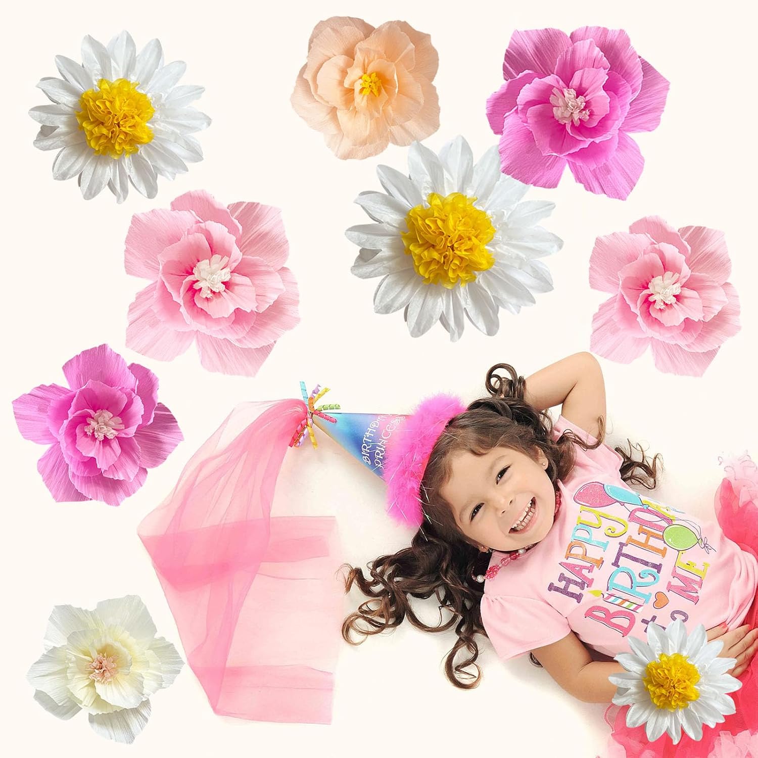 ANSOMO Pink Daisy Tissue Paper Pom Poms Party Decorations Flowers | Wall Hanging, 1st Birthday, Bridal Baby Shower Wedding, Classroom Décor Girls