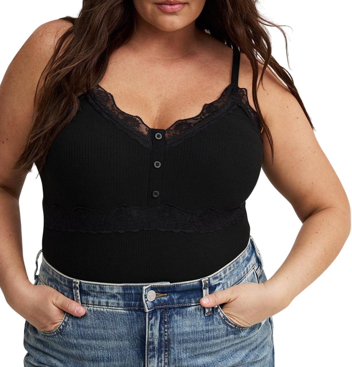 Torrid Women's Plus Size Shirt - Ribbed Lace Trim Cami Tank Top