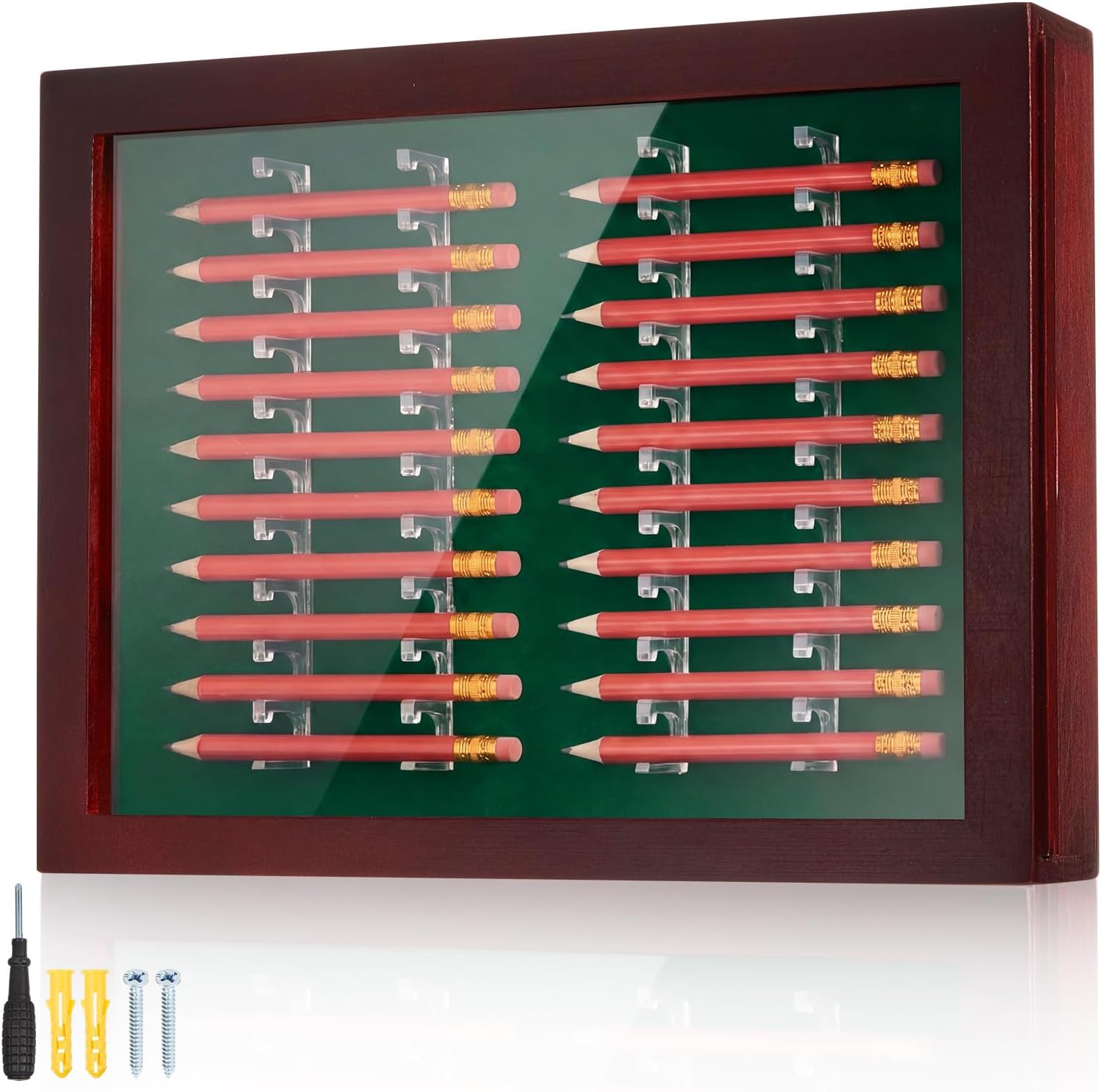 Golf Pencil Display Case Holds 32 Round or Hexagonal Golf Pencils Display Frame Wall Mount for Home Office Decor and Collectibles, Pencil Not Include(3D Print)