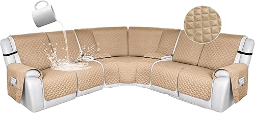 Miniatura 110 de HDCAXKJ 100% Fundas impermeables para sofá seccional reclinable en forma de L, funda de sofá reclinable acolchada lavable, fundas de esquina para