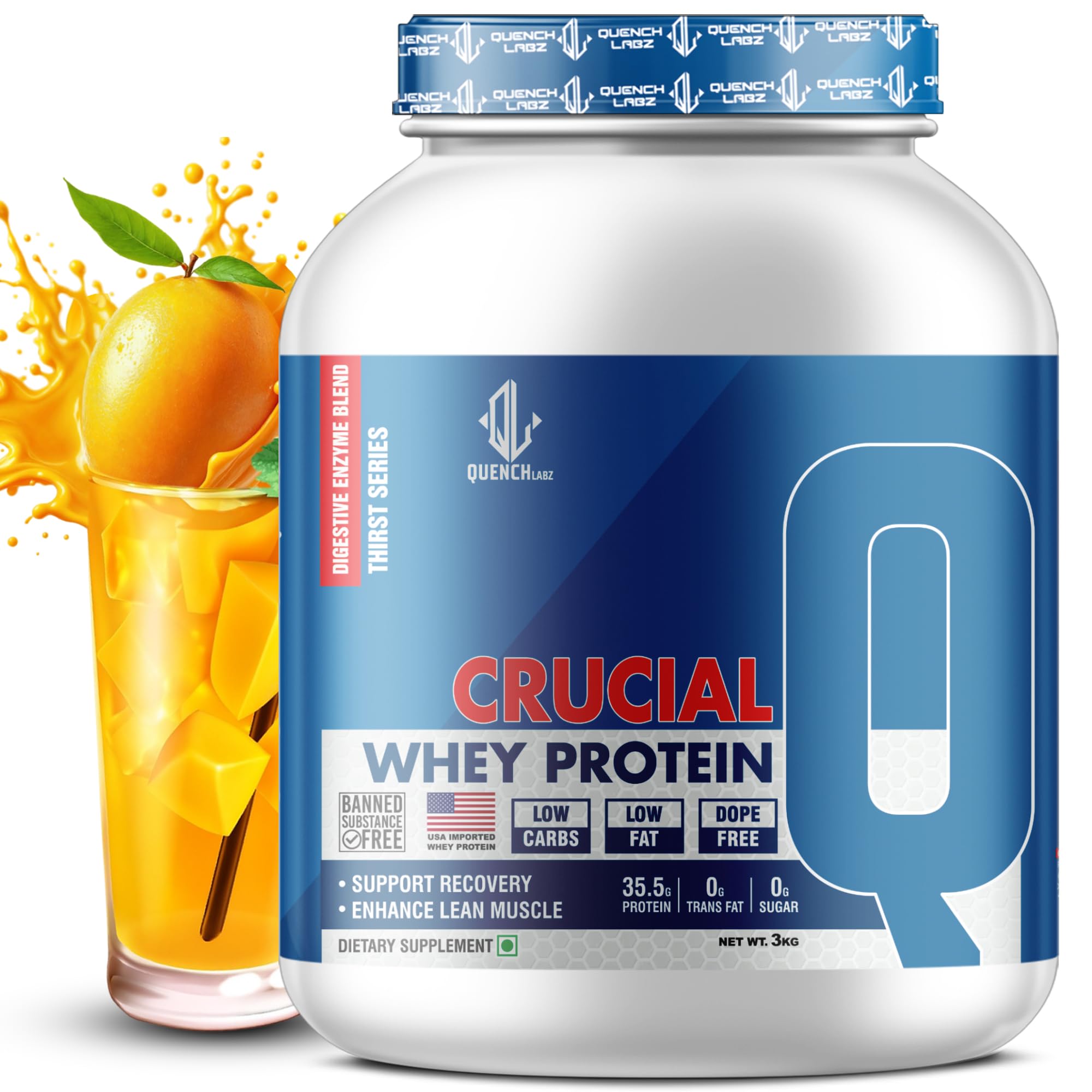 QUENCHLABZ CRUCIAL Whey Protein 1kg Mango | 35.5g Protein per Serving | Low Carb, Low Fat, No Sugar | Muscle Recovery & Growth | FSSAI Certified — Amazon image 13