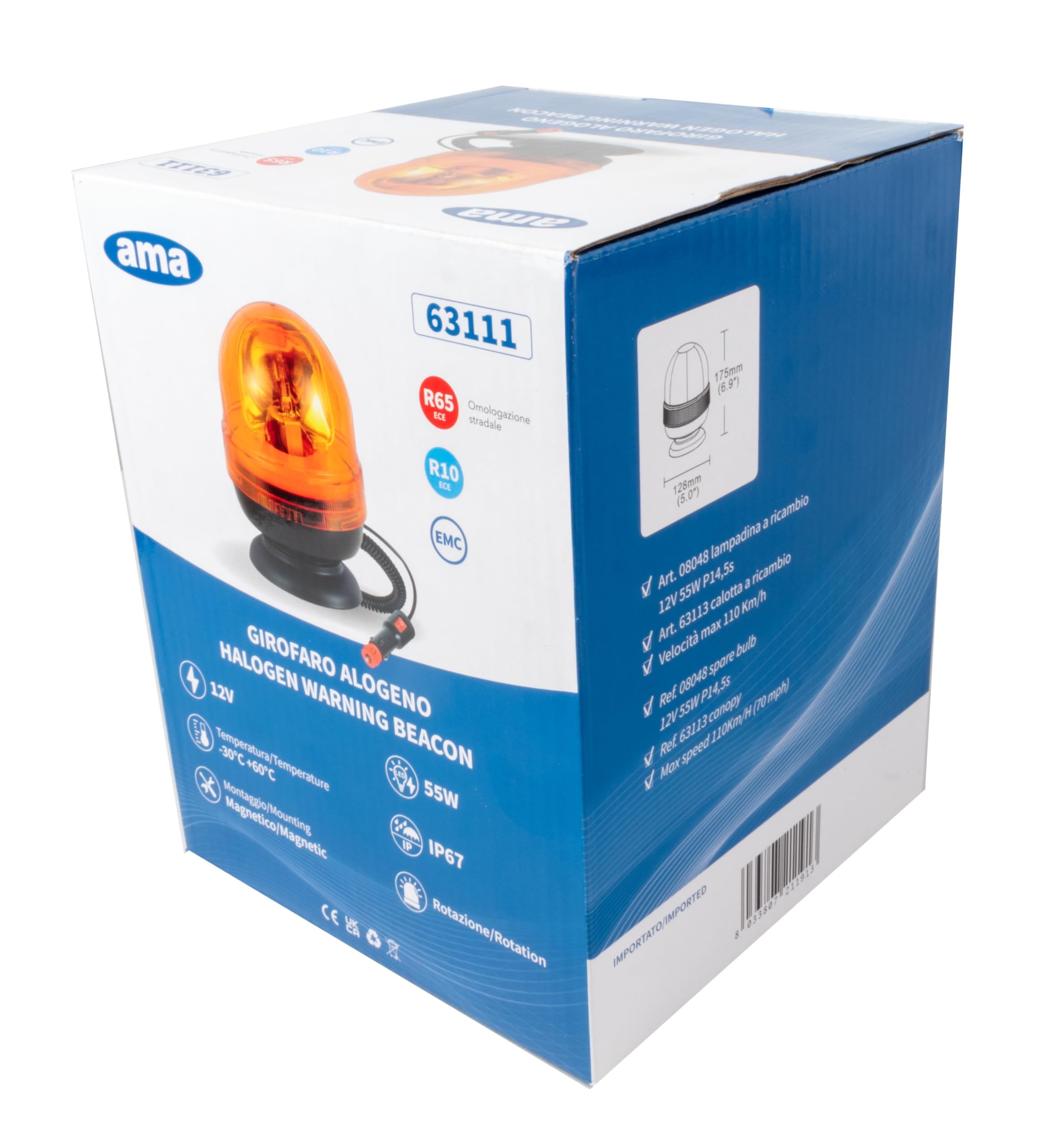 Lampeggiante Ama 12V 55W Alogeno Base Magnetica IP66