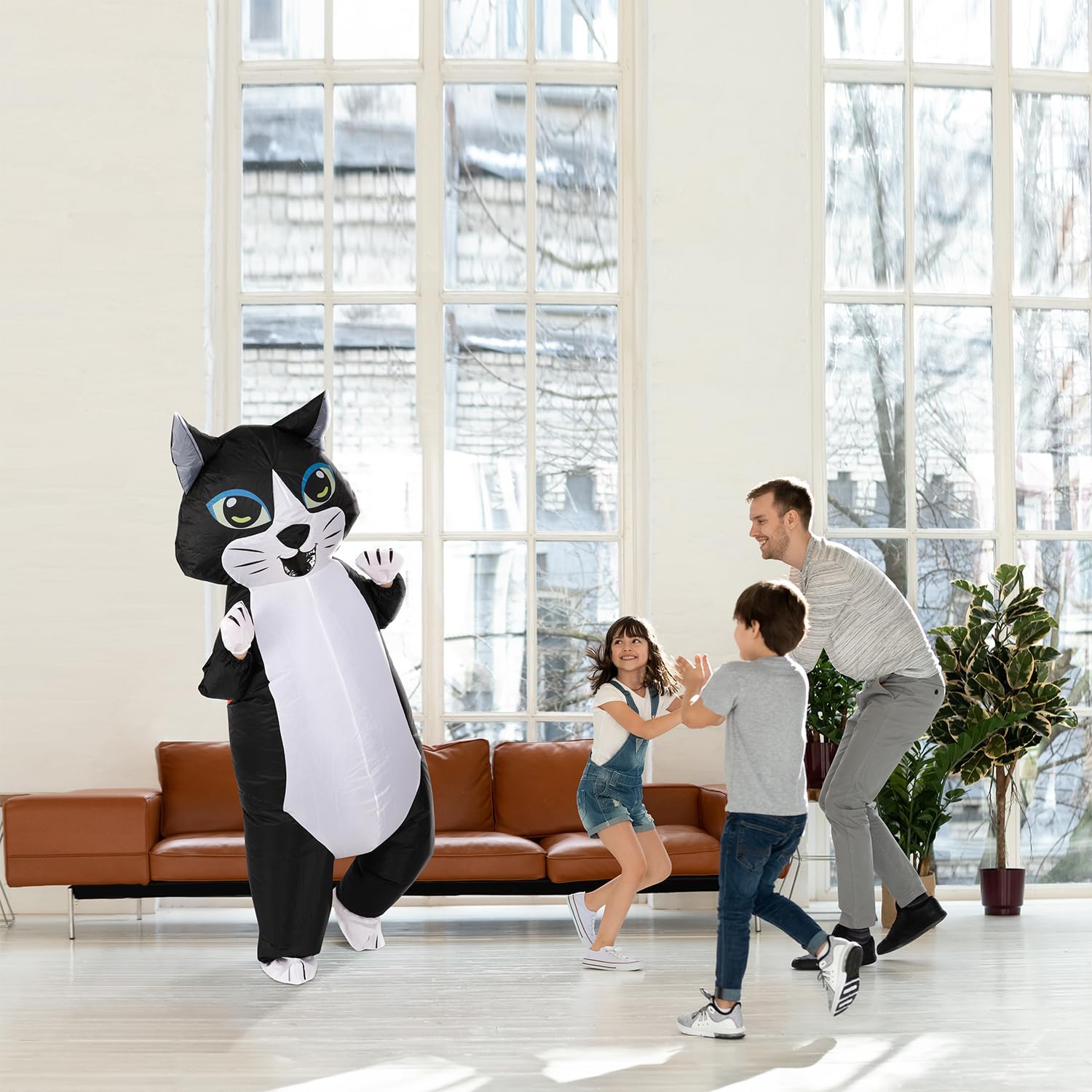 M MH ZONE Inflatable Cat Costume for Adults & Kids - Funny Black & White Blow Up Suit for Halloween Party - Image 5