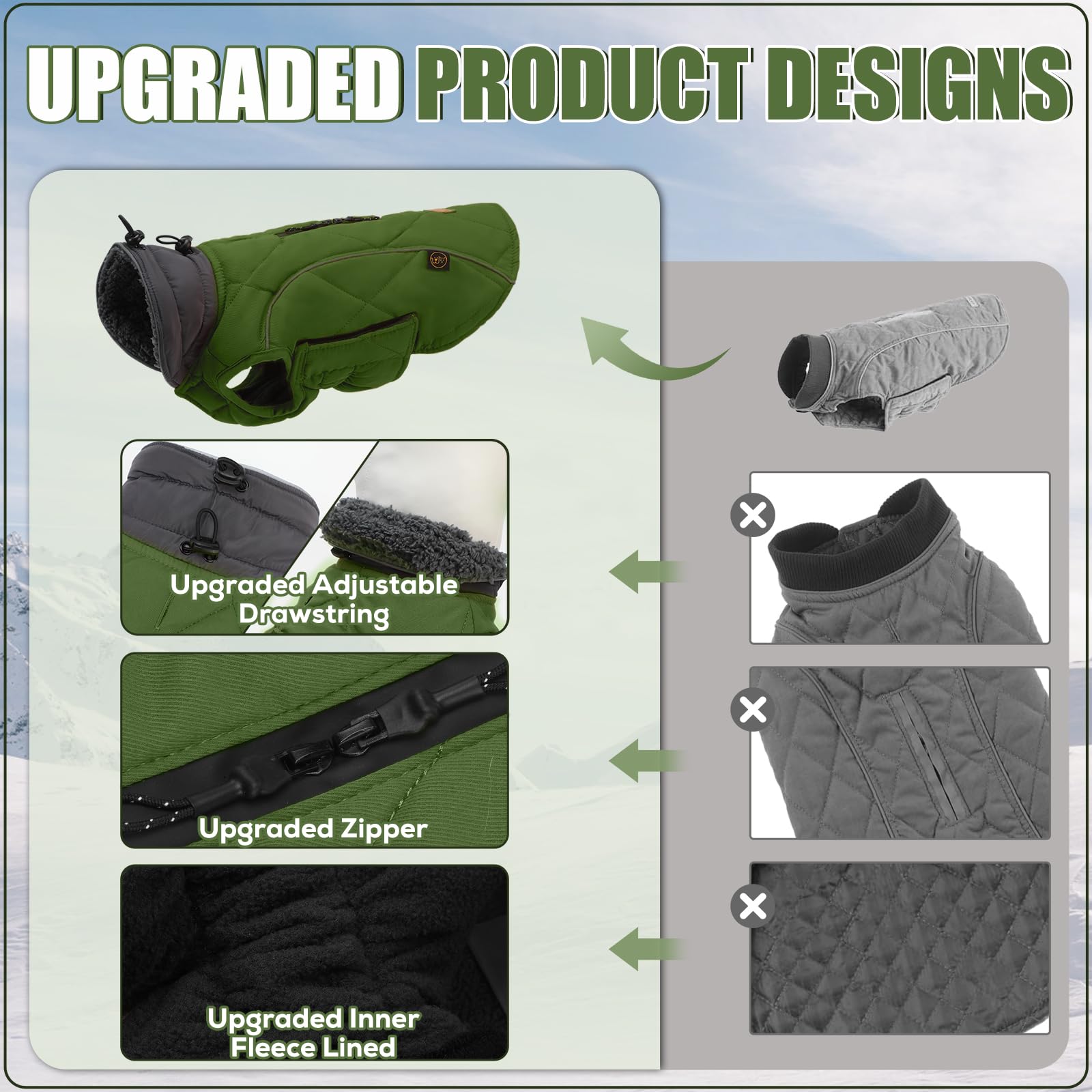 EMUST Abrigo para perros de invierno, ropa gruesa para perros medianos Boy, abrigos para perros de invierno con orificio para arnés, abrigos para perros para clima frío, verde, M