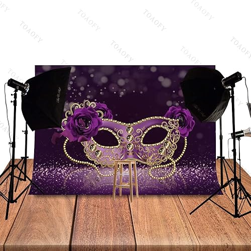 Miniatura 3 de TOAOFY TAYBYC133 TAYBYC133 - Máscara de fondo de fotografía de 7 x 5 pies, fondo de Mardi Gras, máscara morada para niñas y adultos, fiesta de