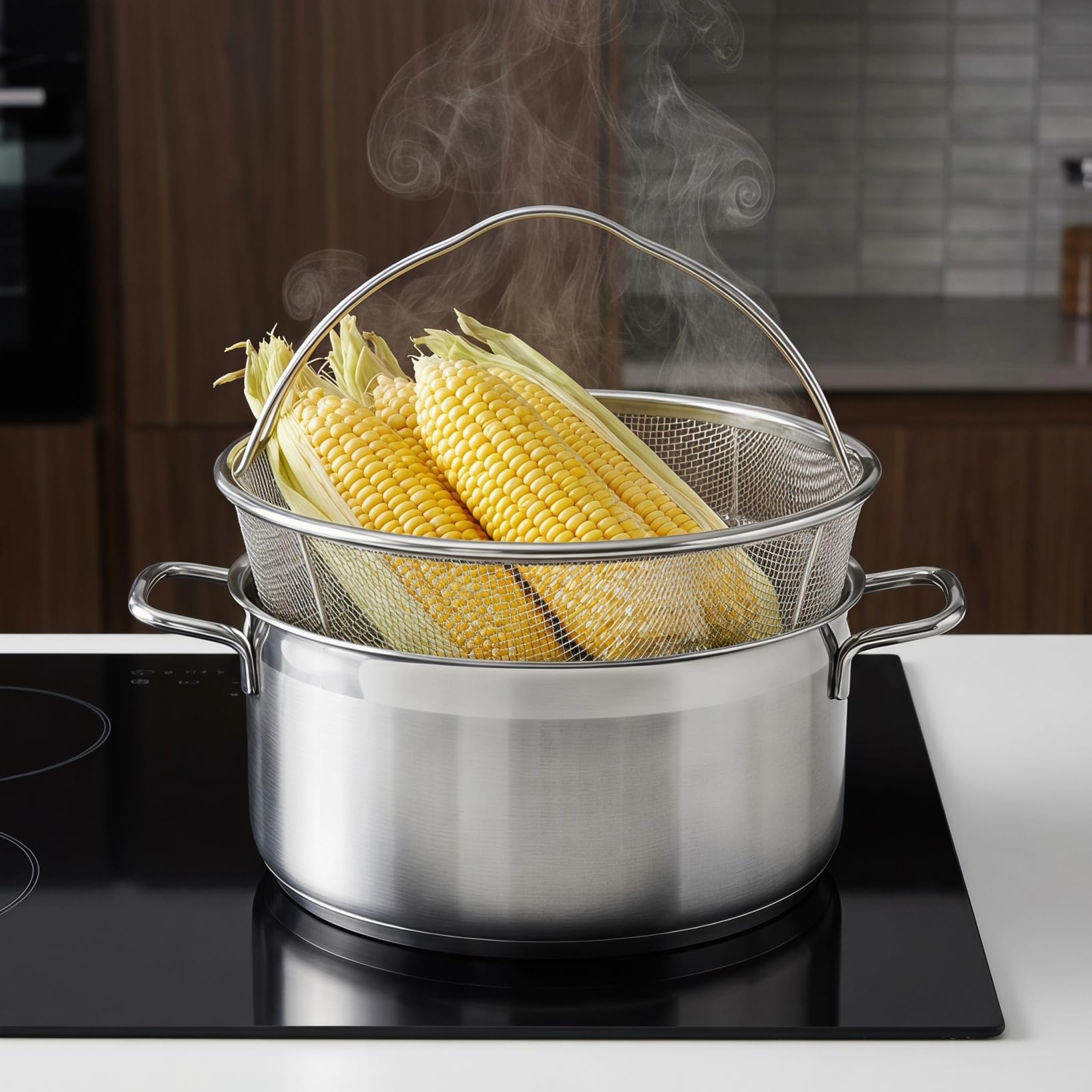 GANAZONO Cesta redonda para freír, cesta de drenaje de alambre de acero inoxidable, bandeja de drenaje de alimentos, colador de lavado de verduras, colador de frutas de metal, cesta de drenaje de