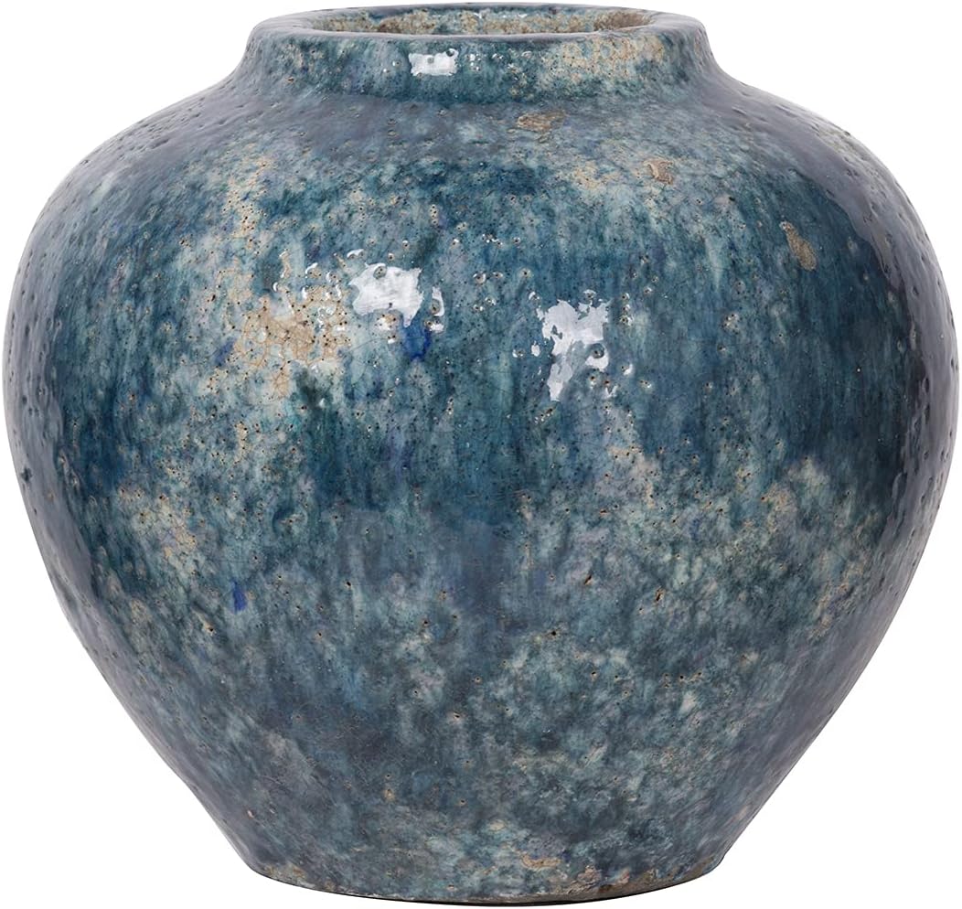 A and B Home D2722 Small Firth Glazed Decorative Round Vase, Blue