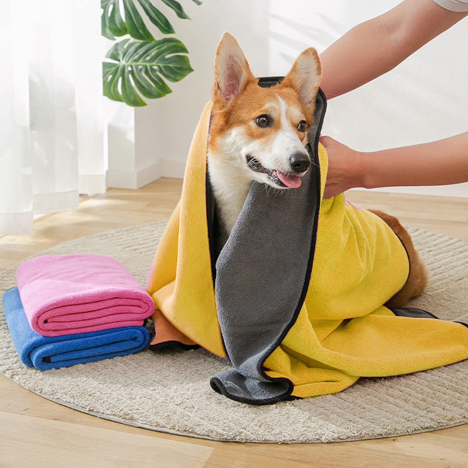 Cuddlesphere Mikrofaser-Hunde-Badetuch Mit Handschuhen – Saugstark, Schnell Trocknend, Größe L