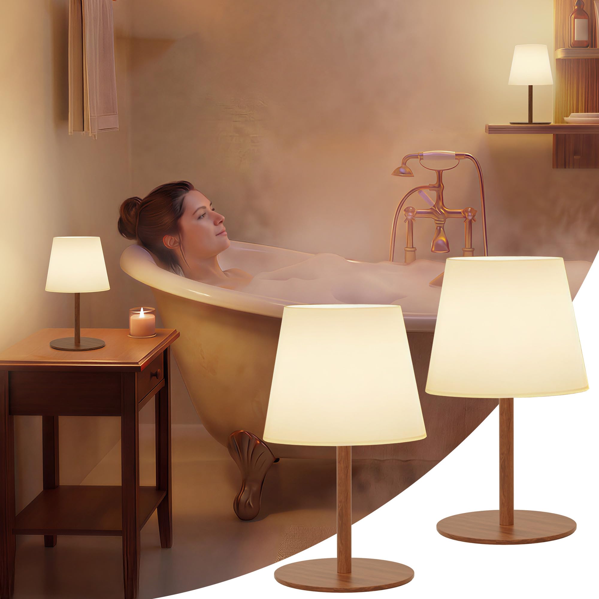 EZVALO Spa-Like Shower Lamp – IP65 Waterproof Bathroom Lamp, 4500mAh Rechargeable Cordless Mood Light, 3 Color Temps for Relaxing Bathroom &amp; Bathtub Experience (2 Pack)
