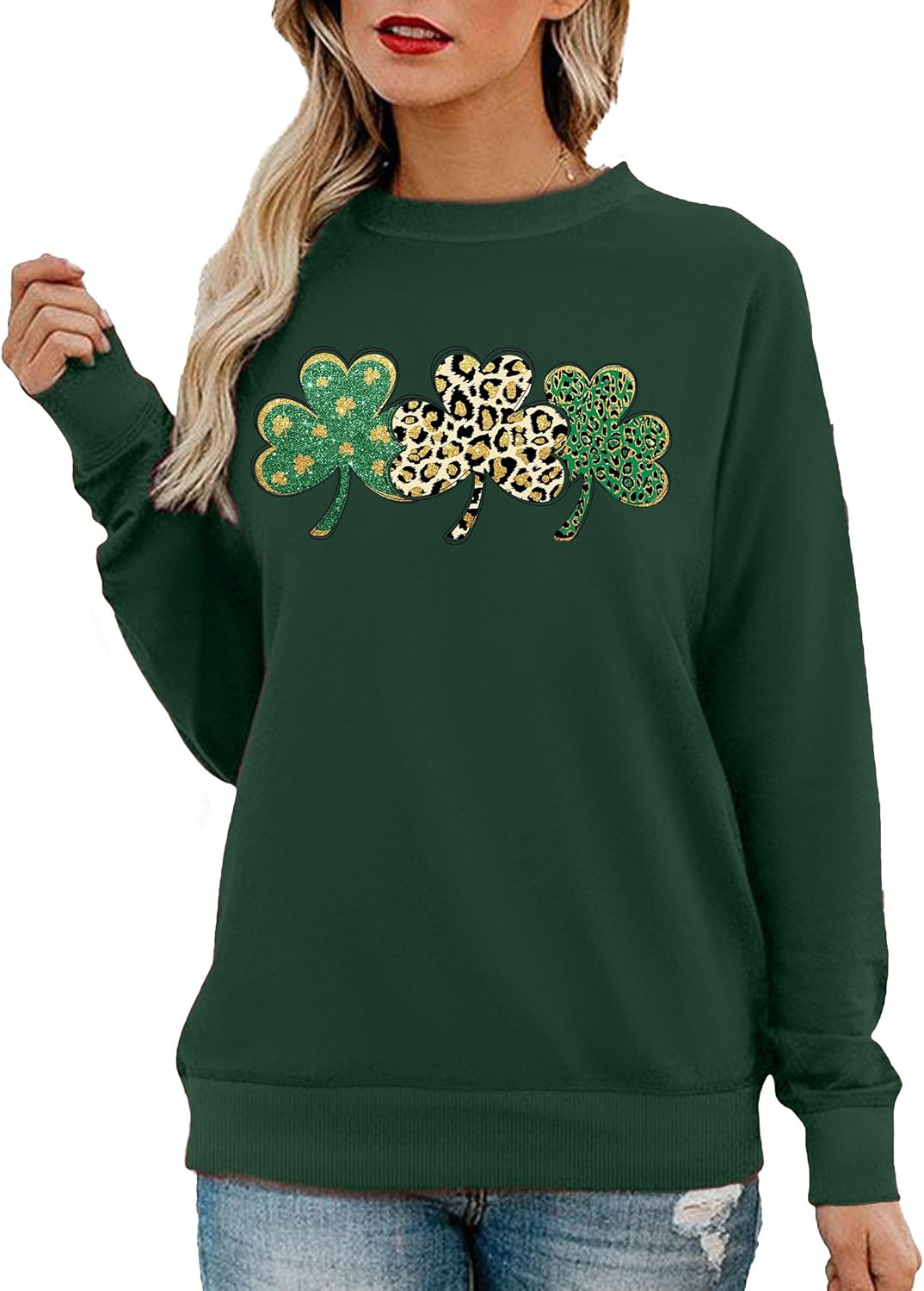 MEESHEEP St. Patrick's Day Sweatshirt for Women Clover Graphic T-Shirts Patty's Day Long Sleeve Tee Tops - Image 3