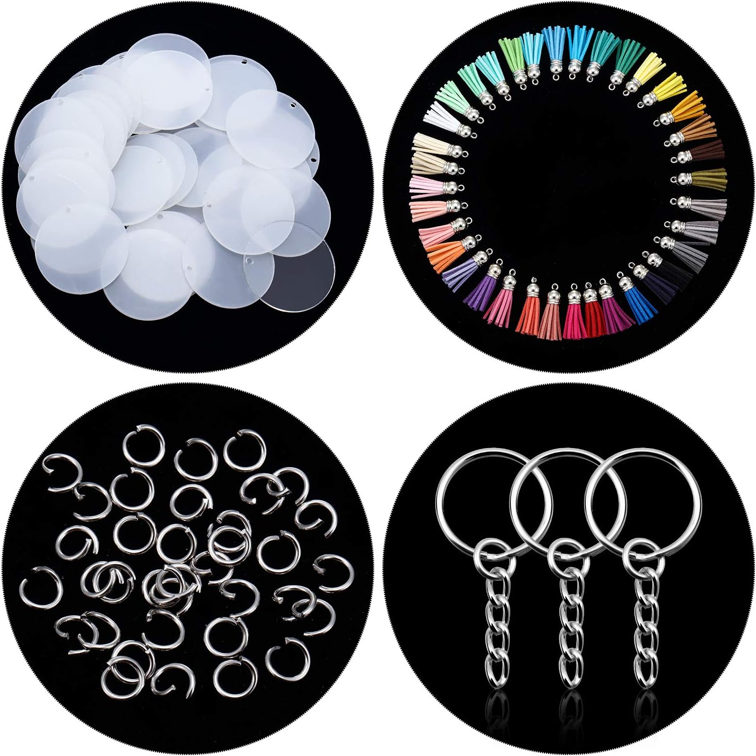 WILLBOND Acrylic Transparent Circle Discs, Circle Key Chains Clear Round Acrylic Keychain Blanks and Tassel Pendant Keyring for DIY Projects and Crafts (24 Pieces)