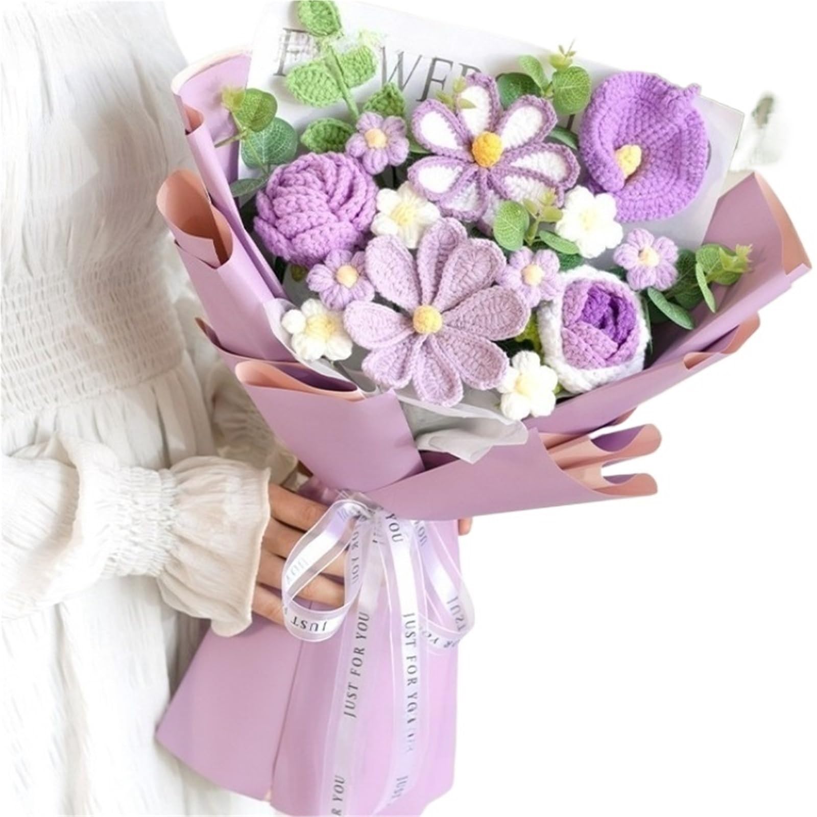 ENWWCH Hand-crocheted Wool Flower, Large Bouquet Of Simulated Flowers, Birthday Gift For Home(Color4)