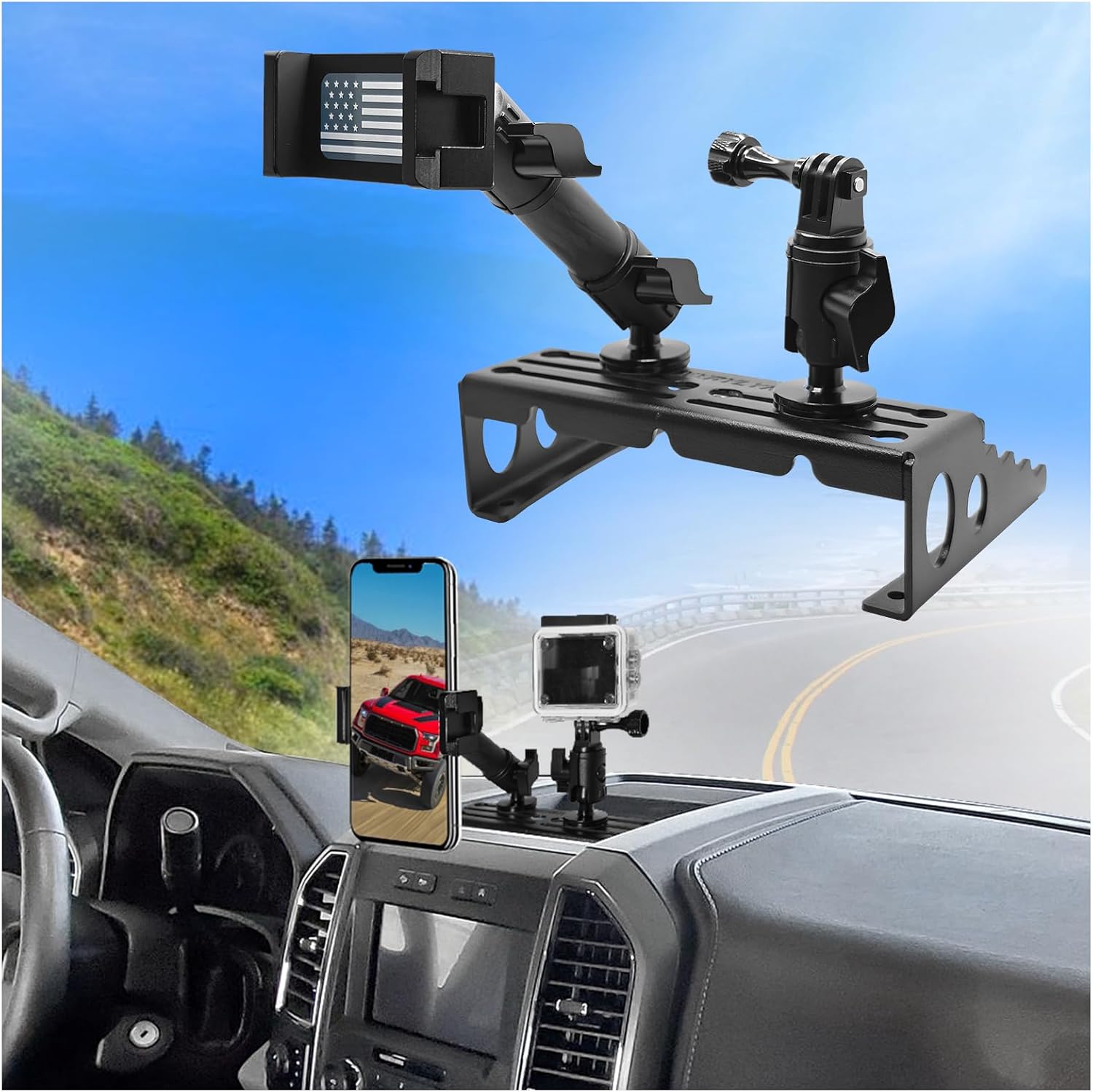 WXRYLYN 2Ways 2022 F250 Metal Dash Platform Phone Mount for 2015-2020 F150, 2017-2022 F250/F350 Super Duty Cell Phone Holder