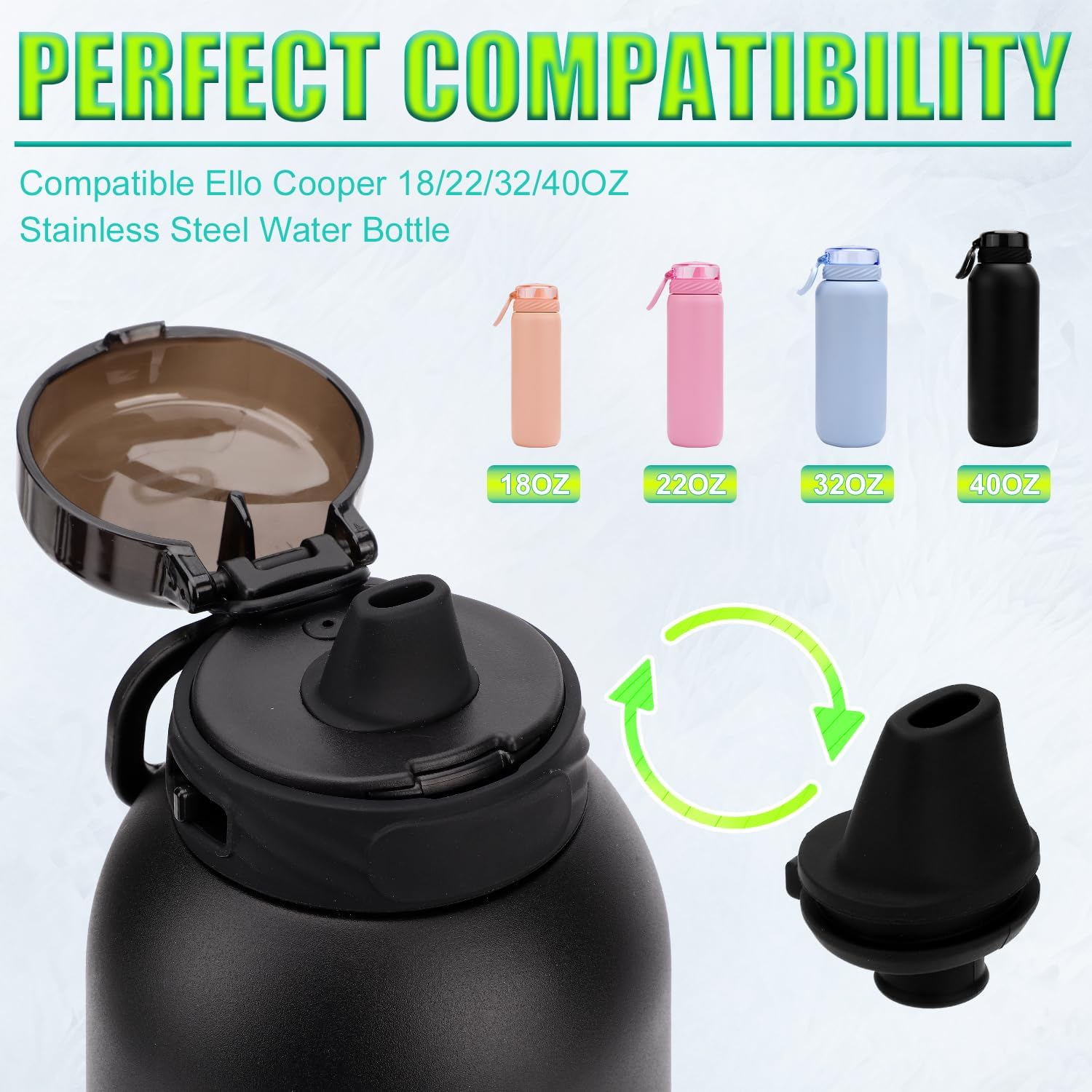 4PCS Bite Valve Replacement for Ello Cooper 32oz Stainless Steel Water Bottle, Water Bottle Mouthpiece, Silicone Free BPA Spout Compatible With Ello Cooper 18/22/40oz Accessories Parts (Black)