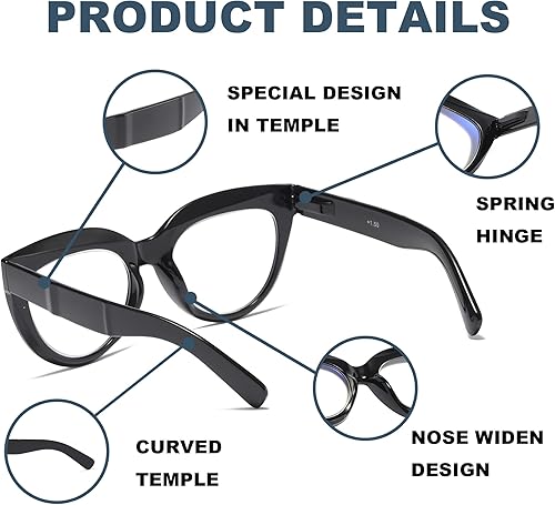 Miniatura 4 de ZXYOO Gafas de lectura retro de gran tamaño para mujer, paquete de 3 lectores estilo Oprah con bisagra de resorte, bloqueo de luz azul para mujer