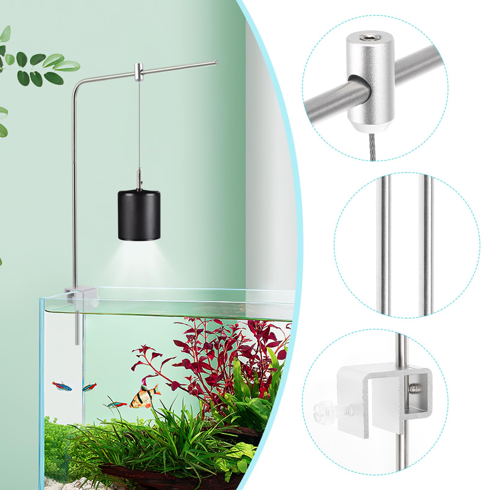 Scicalife Soporte de Luz de Acuario- Soporte de Luz de Acuario Universal Altura Ajustable- Kit de Luz de Acuario Colgante Forma de Polea Azar
