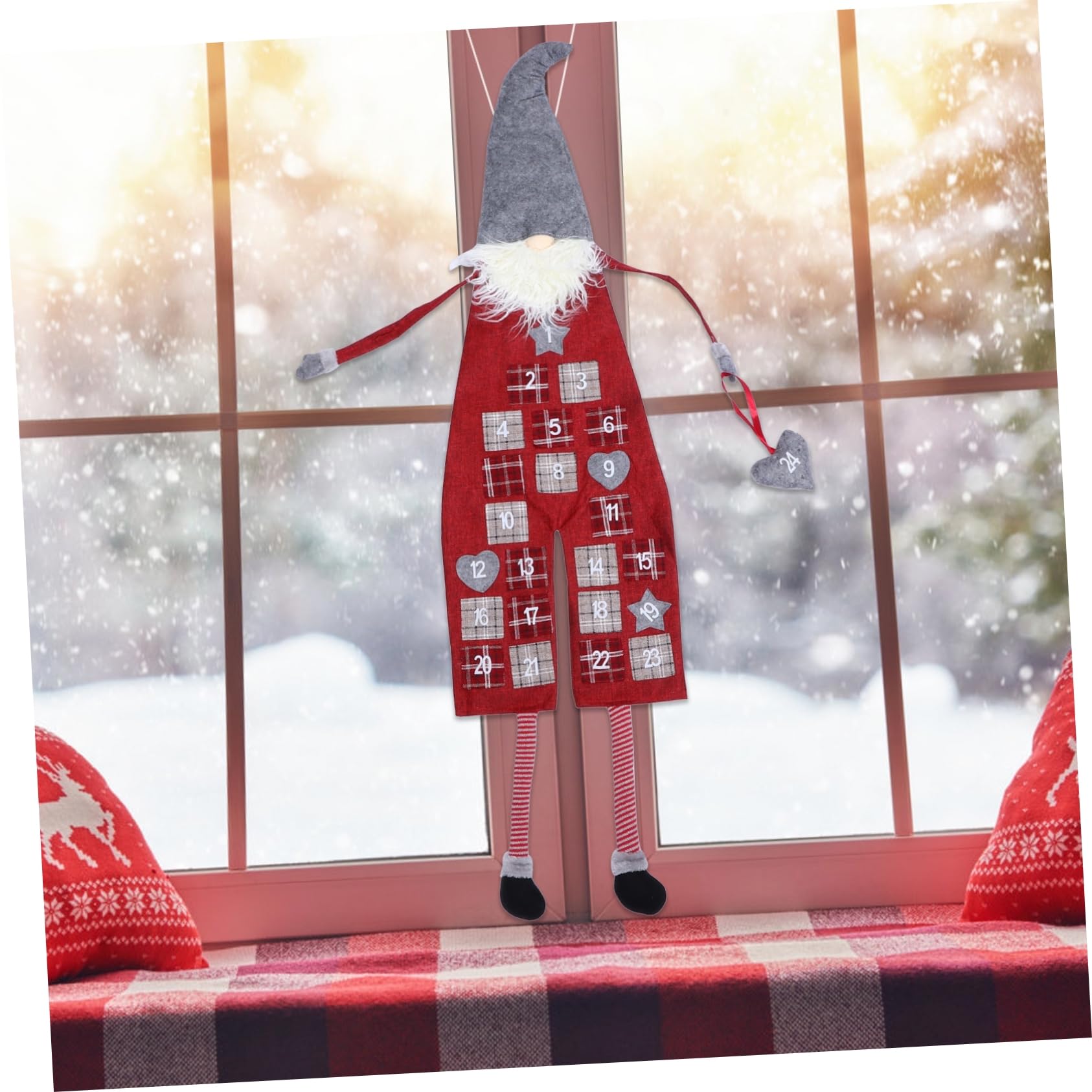 PRETYZOOM Calendario Avvento Natalizio da Appendere Folletti Rossi in Lino e Lana Artificiale, Decorazione Classica a Sospensione per Festa di Natale in Casa