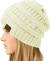 Vista 2 de CC - Gorro de punto trenzado grueso y clásico para invierno y otoño