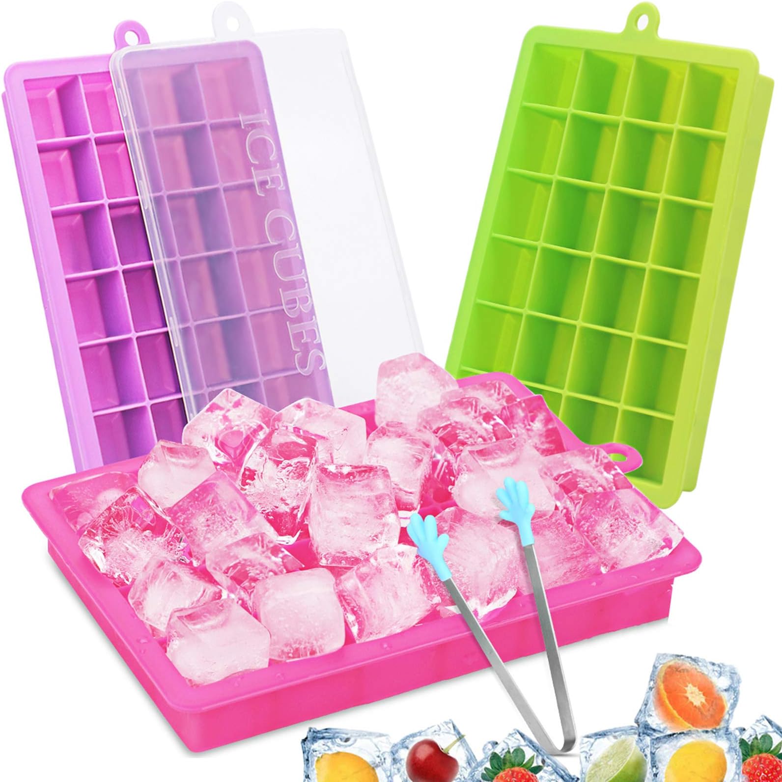 CAVN Ice Cube Tray, 3 Packs Silicone Ice Cube Tray Food Grade Ice Molds with No-Spill Removable Lid, 72 Ice Moulds for for Freezer, Baby Food, Water, Whiskey, Cocktail and other Drink