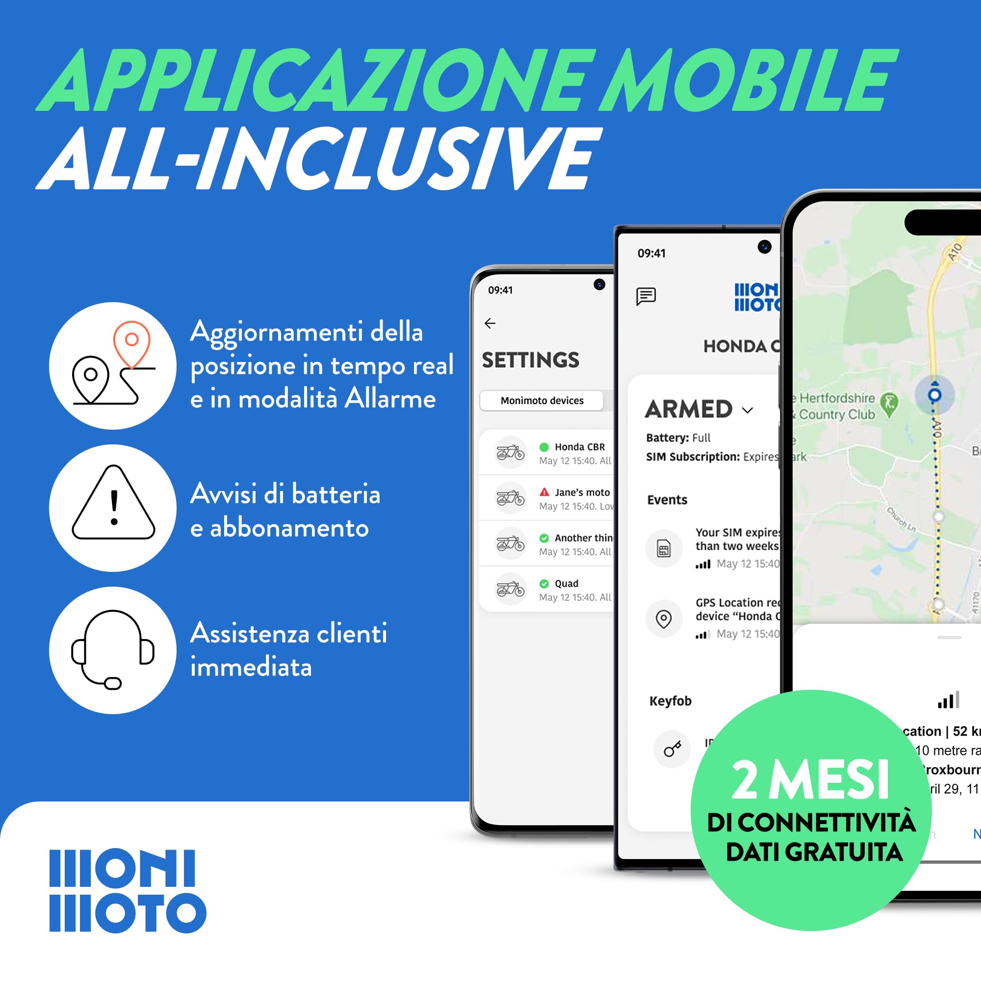 Monimoto 9 Tracker GPS e allarme antifurto - Installazione fai da te, nessun cablaggio, impermeabile, copertura globale - per veicoli, moto, auto, biciclette, ATV, motori di barche, caravan