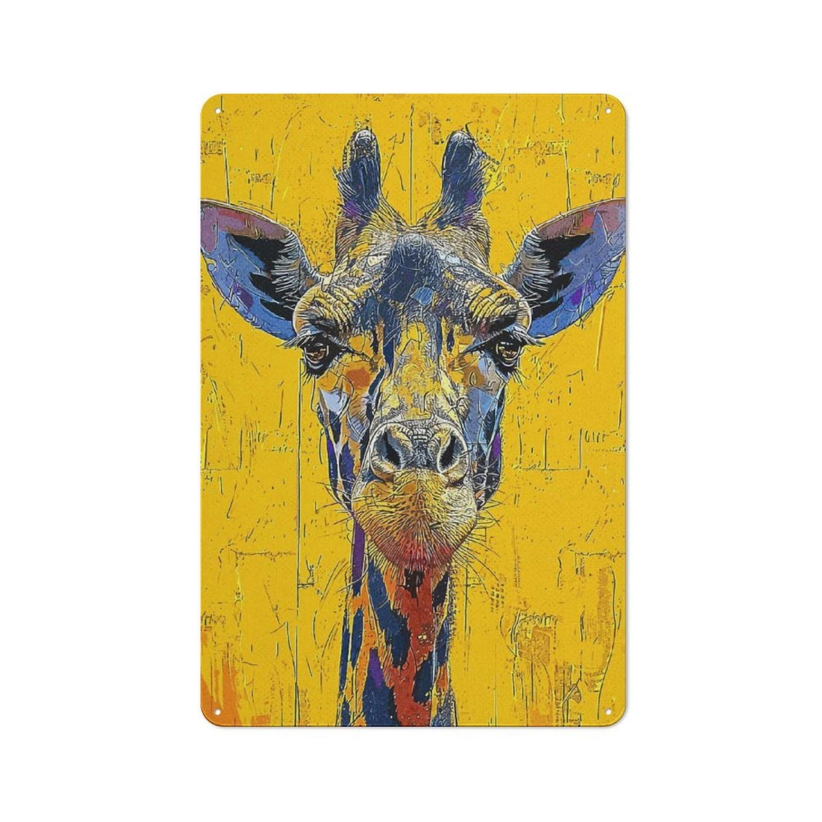 Junmoney Style-2 Giraffe Paint Workshop Style Metal Wall Decor 30X20cm, Decorative Metal Plaque For Garage, Hobby Room, Office Or Man Cave
