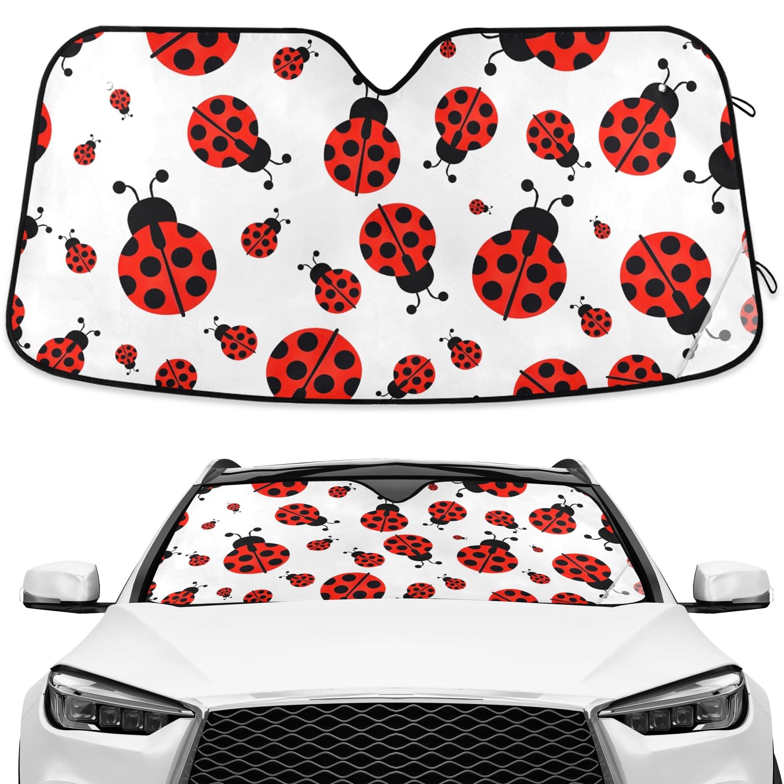 Red Ladybugs Windshield Sun Shade Blocks UV Rays Visor Protector Accordion Folding Sun Reflector Auto Sunshade for Car Truck SUV to Keep Your Vehicle