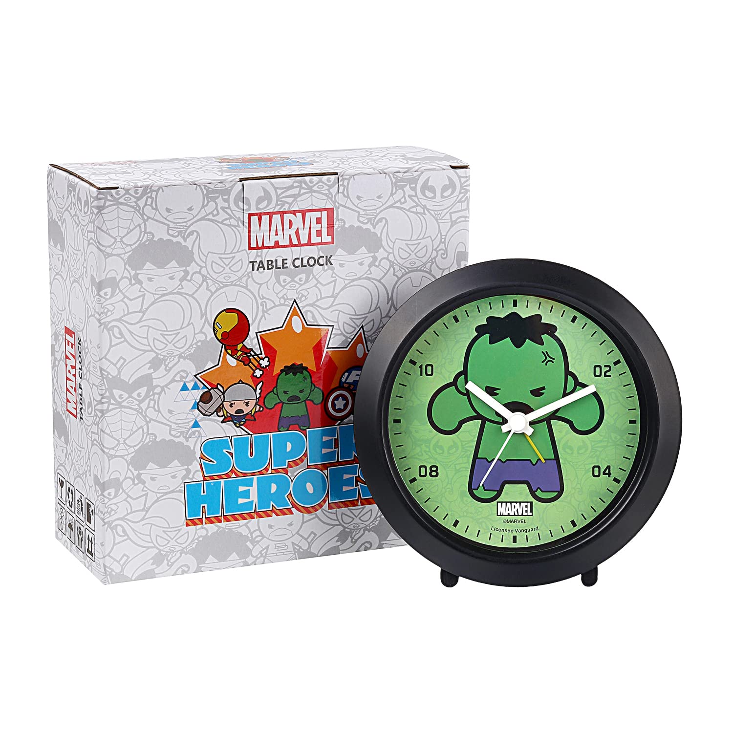 Marvel Alarm Table Clock Analogue Round Shape Alarm Watch Table Clock Small Clock for Study Table Watch for Home (Hulk), Multicolour
