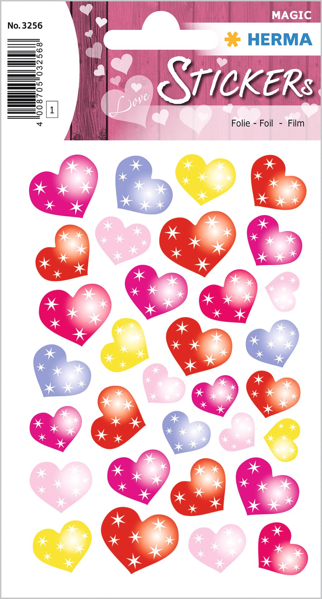 HERMA 3256 Valentine's Day Heart Stickers, Dot Hearts (32 Stickers, Foil, Glossy), Self-Adhesive, Permanent Adhesive Motif, Labels for Decoration for Girls and Boys, Colourful