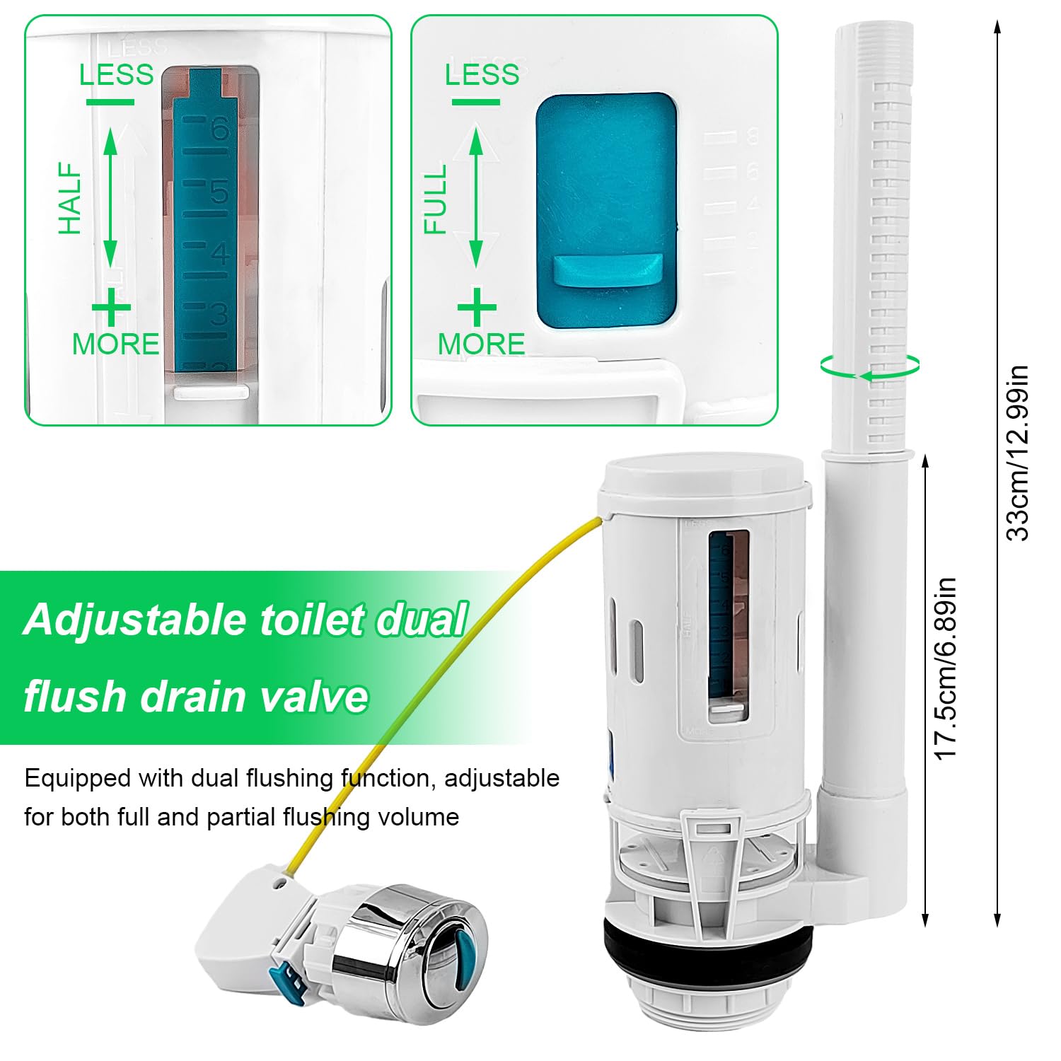 Kit de remplacement pour système de chasse d'eau 4 pièces, 1 vanne de vidange + 1 vanne d'entrée d'eau + 2 vis en cuivre, hauteur réglable de chasse d'eau, convient à tous les types de toilettes