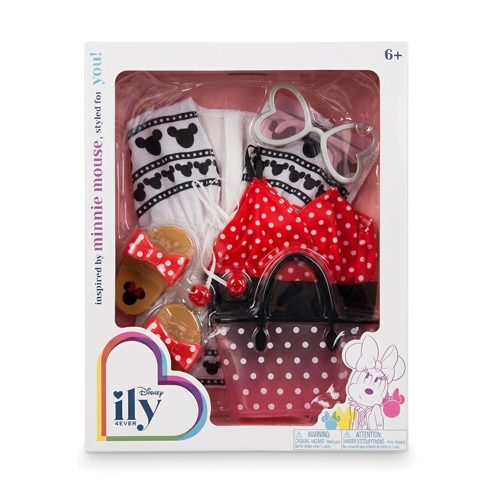 JAKKS Pacific Disney ILY 4EVER Minnie Mouse Inspired 18-Inch Doll Fashion Pack, 6-Piece Swimsuit Outfit and Accessories