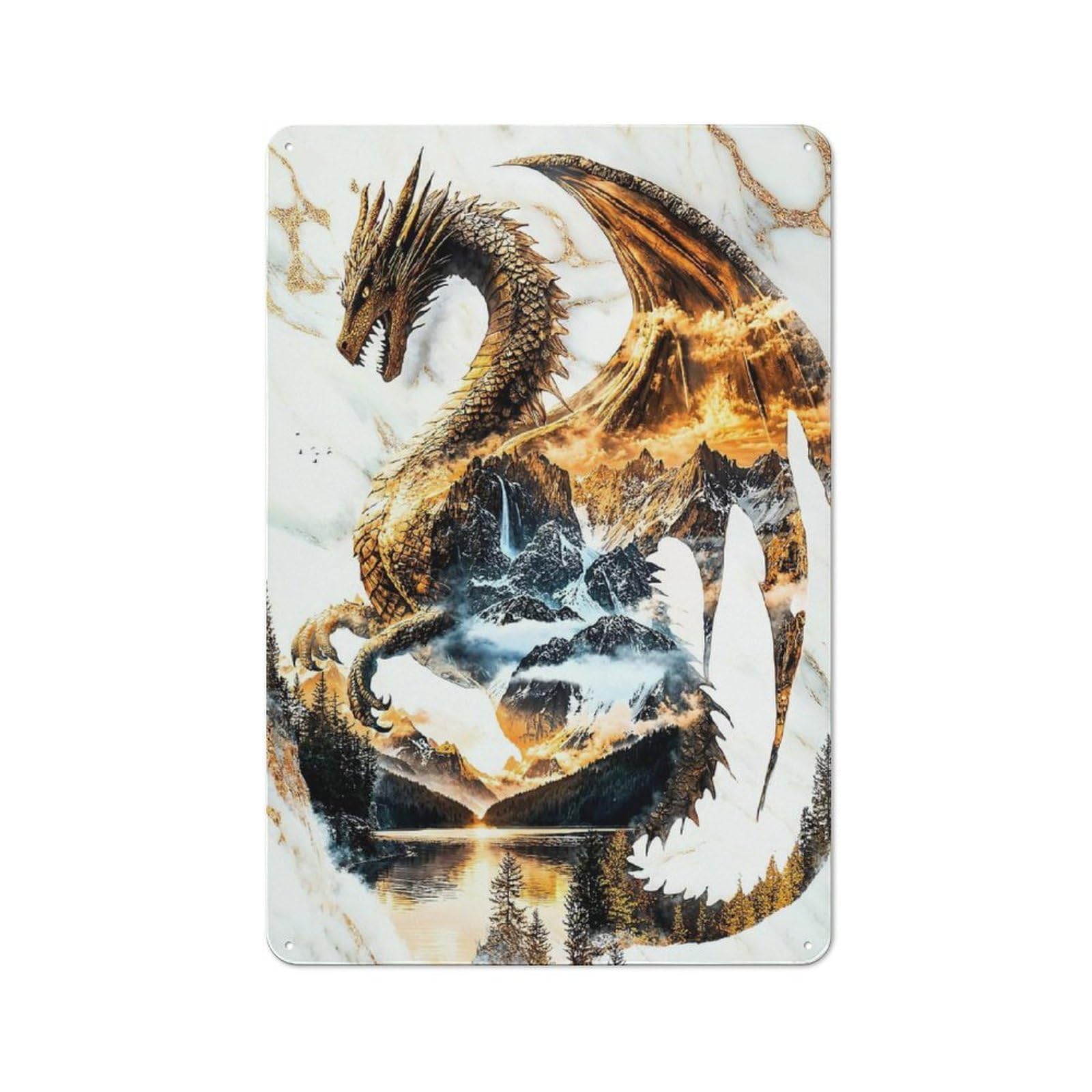 Junmoney Dragon Of Eternal Dawn Retro Tin Wall Plaque 30X20cm For Dining Room Or Kitchen, For Home Decor Collectors