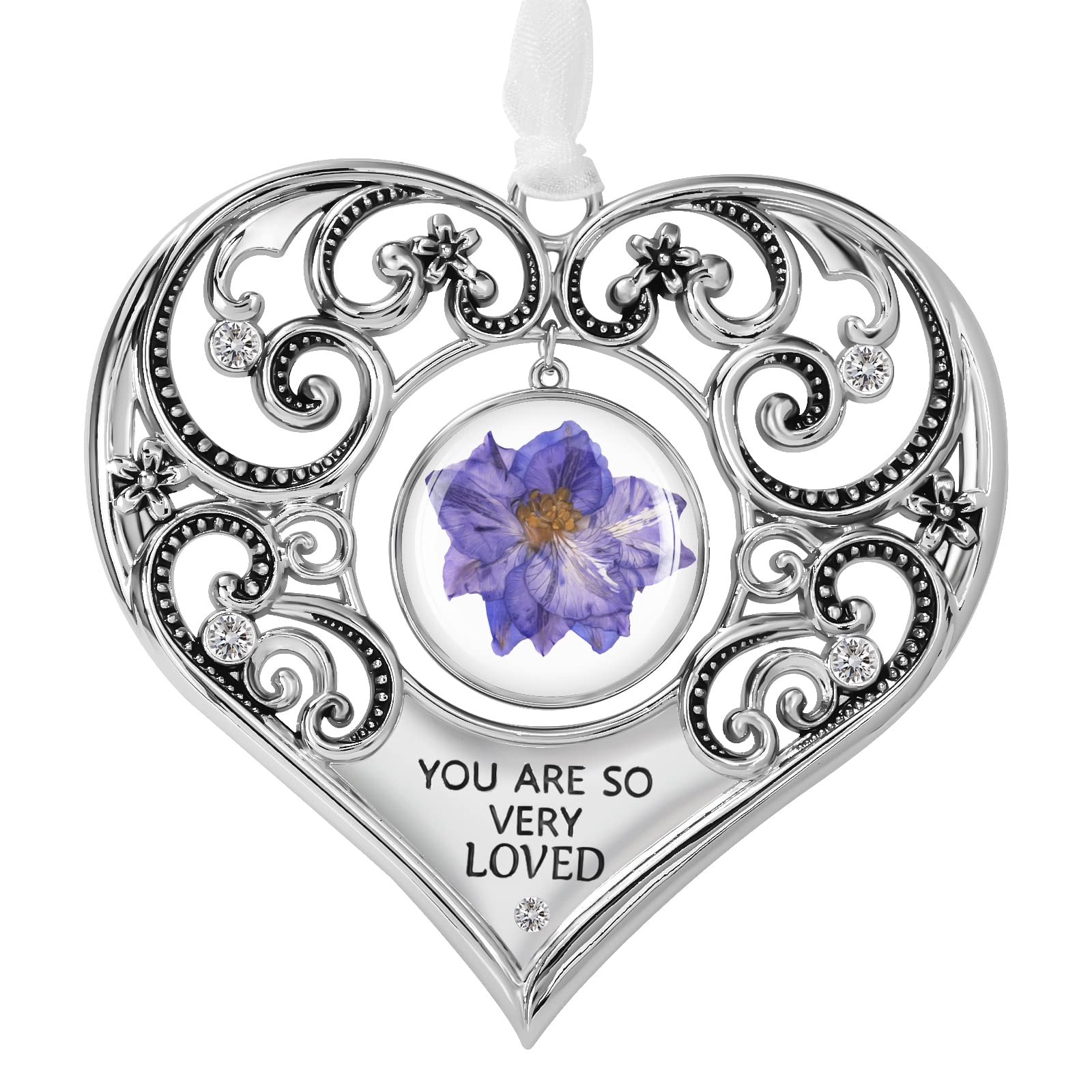 LARAINE HOME Heart Shaped Ornaments Hanging with Pressed Flower for Mom Wind Chime Charm Grandma Birthday Christmas (Purple)