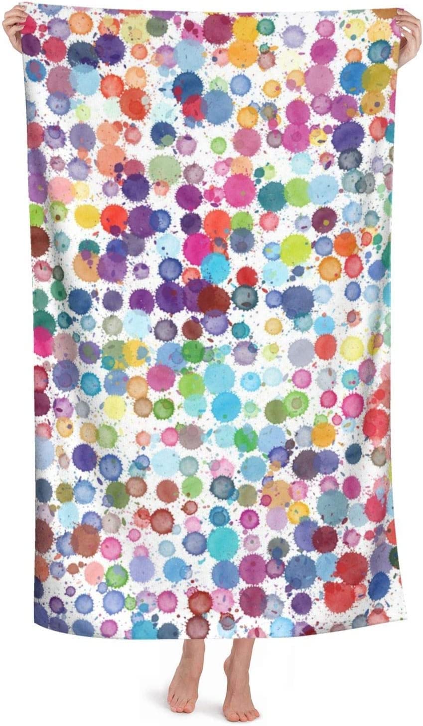 LSRCPD Watercolor Polka Dots Beach Towel Highly Absorbent Microfiber Beach Blanket Soft Bath Towels 80X130 CM
