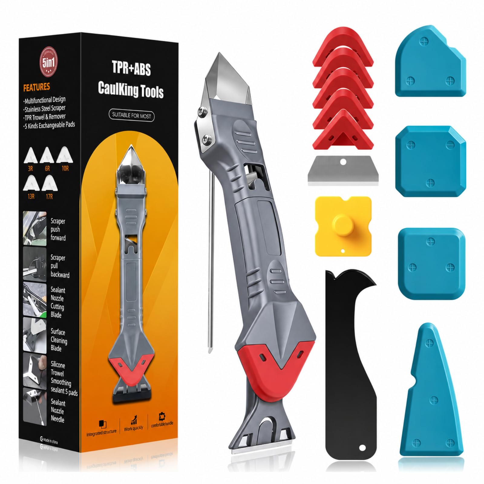 5 in 1 Red Silicone Caulking Tool, Silicone Remover Tool