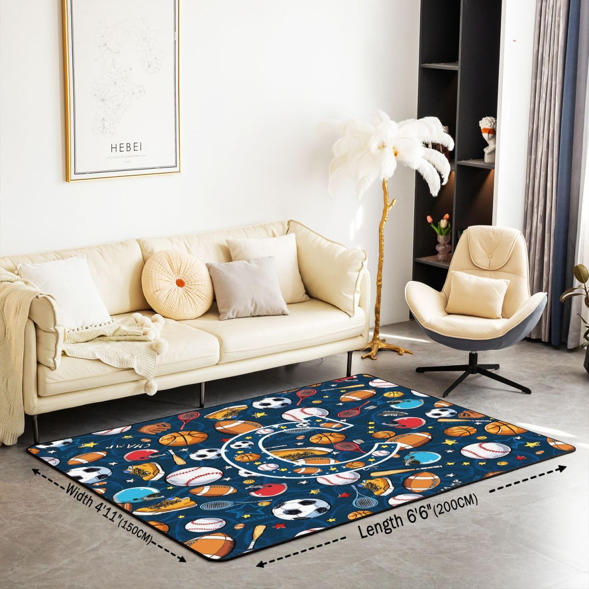 Homewish Koszykówka piłka nożna baseball dywaniki 100x150cm - piłka litera C nowoczesny dywan podłogowy spersonalizowana nazwa monogram duże dywany alfabet rugby hokej sport nie gubi dywan