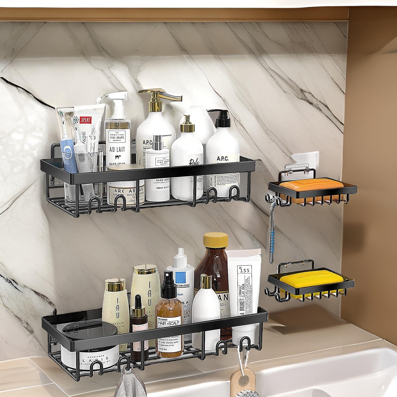 iSTAR Metal Self Adhesive Wall Mount Bathroom Rack Shelf Hanging Shelves With Hooks No Drilling Storage Racks Accessories Set For Home Rustproof 2 Bathroom Shelf 2 Soap Dishes With 4 Sticker (B0D8WHKVGN) Amazon Price History, Amazon Price Tracker