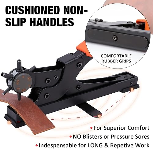 Miniatura 5 de KingTool Juego de perforadores de cuero de escritorio, perforador giratorio súper resistente, herramienta para hacer varios tamaños de agujeros,