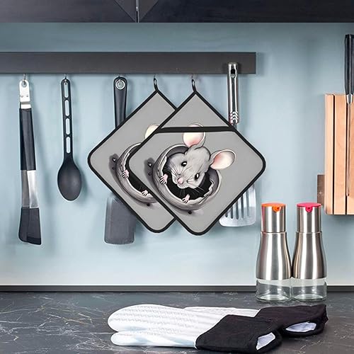 Miniatura 6 de Juego de 2 soportes para ollas de ratas grises, almohadillas calientes antideslizantes para cocina, hornear, barbacoa, asar